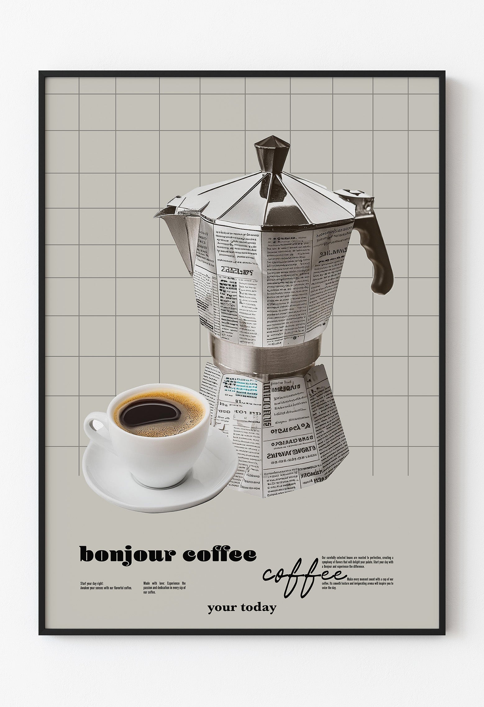 Bonjour Coffee İllüstrasyon Posteri / Moka Pot Art101.shop