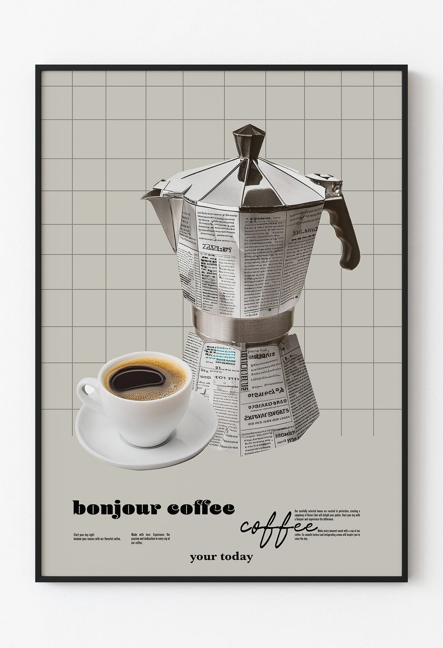 Bonjour Coffee İllüstrasyon Posteri / Moka Pot Art101.shop