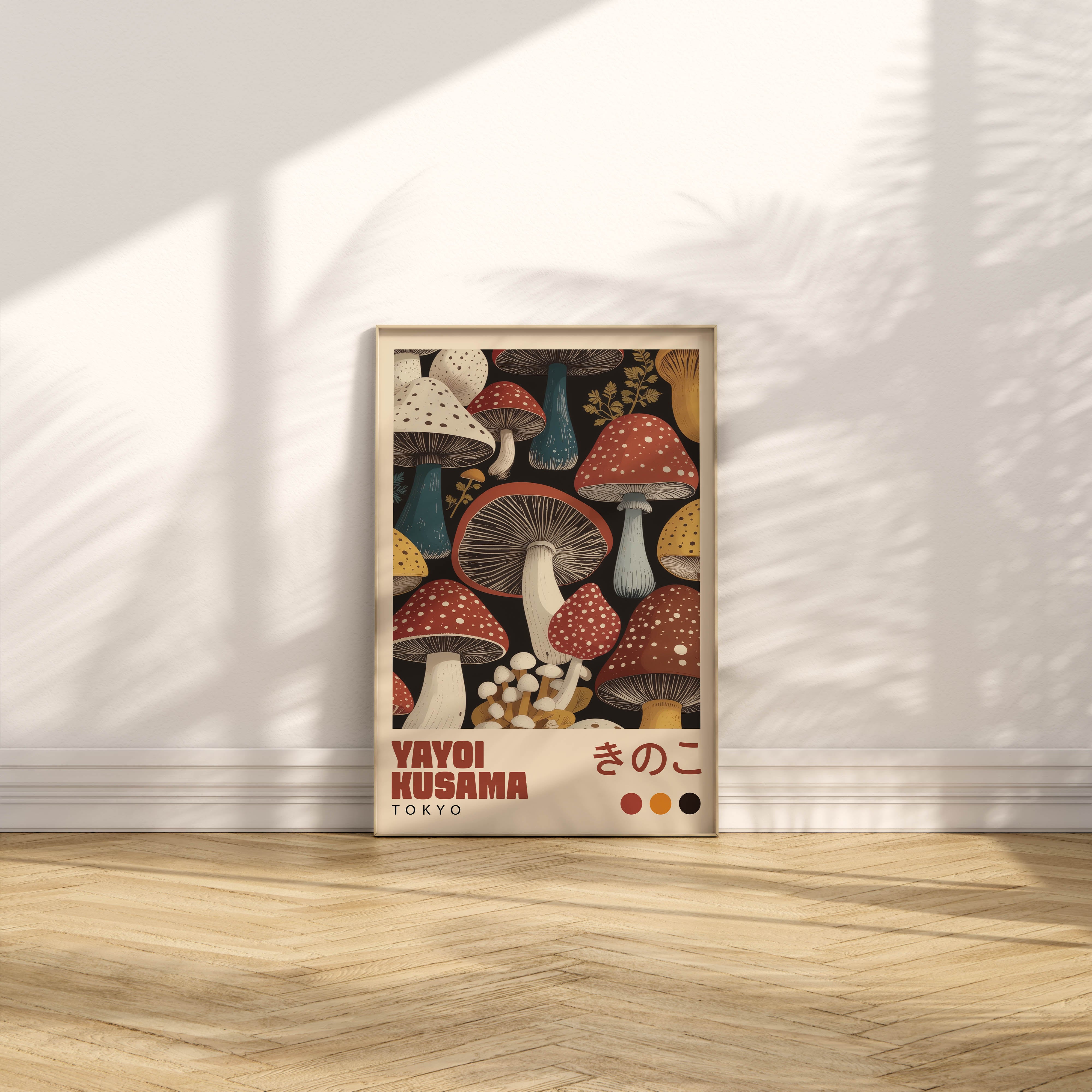 Retro Tokyo Mantar Sanatı Posteri – Vintage Botanik Duvar Baskısı / Kusama