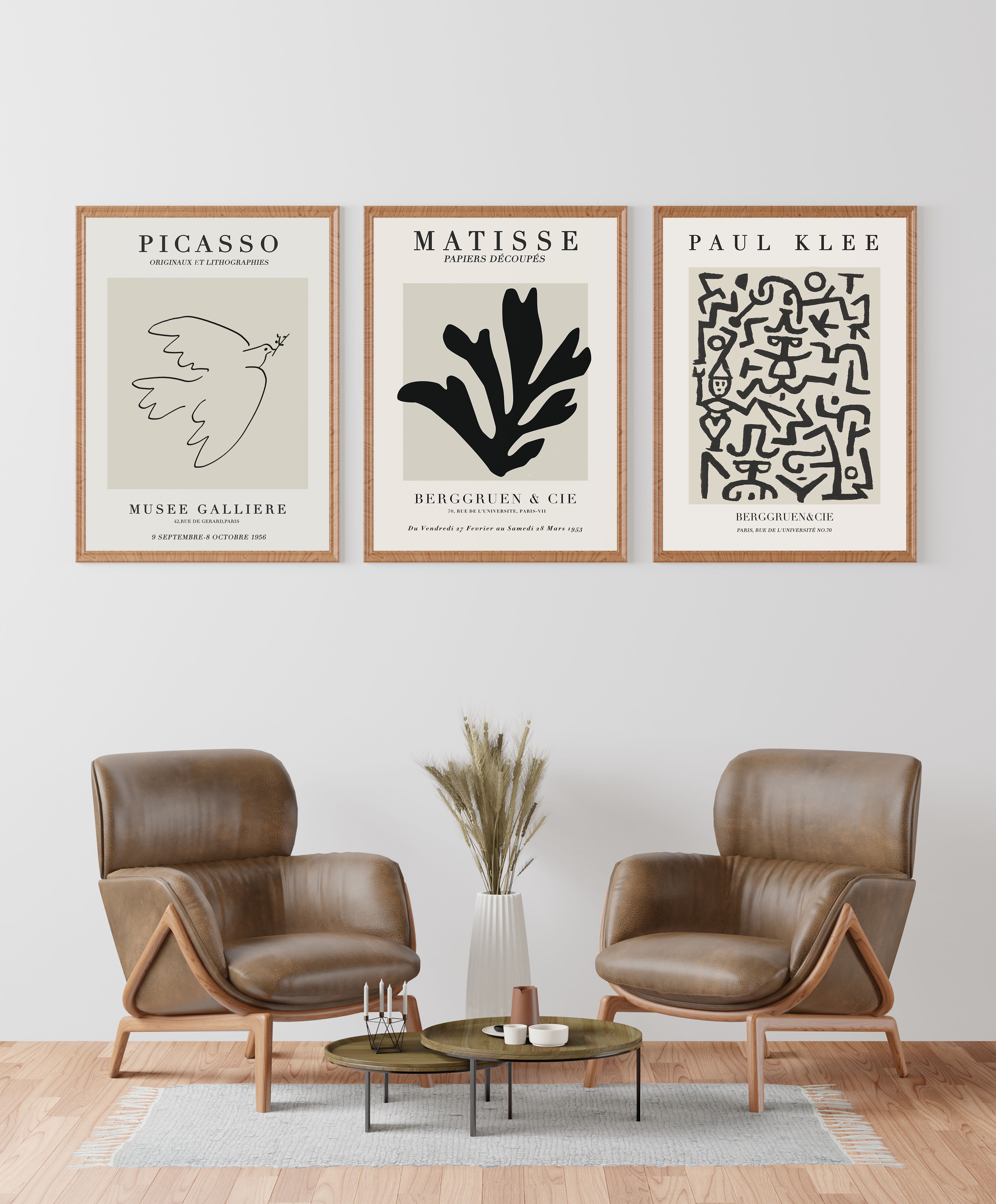 Picasso, Matisse ve Paul Klee 3'lü Sergi Posteri Seti | Minimalist Modern Duvar Sanatı