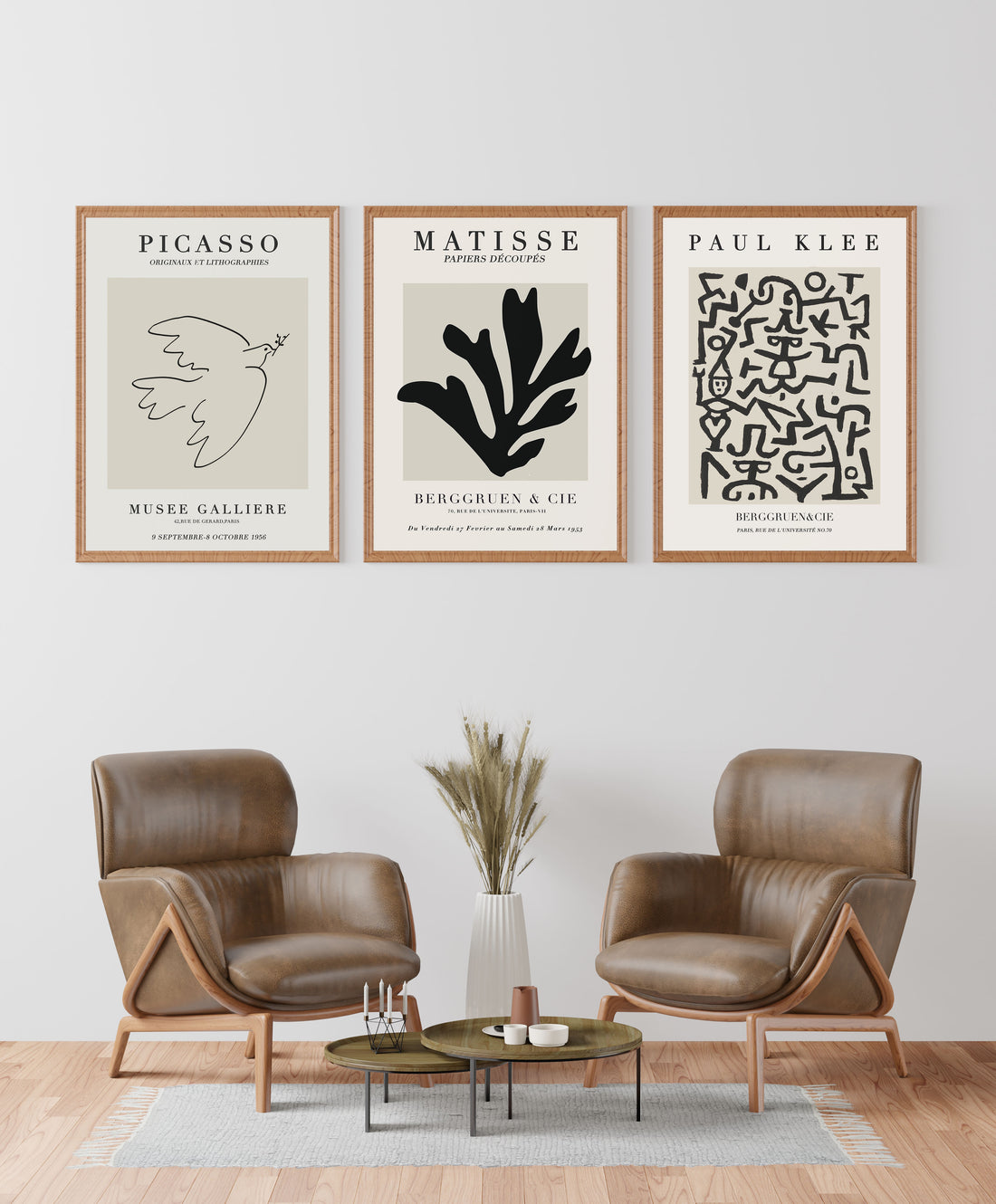 Picasso, Matisse ve Paul Klee 3'lü Sergi Posteri Seti | Minimalist Modern Duvar Sanatı