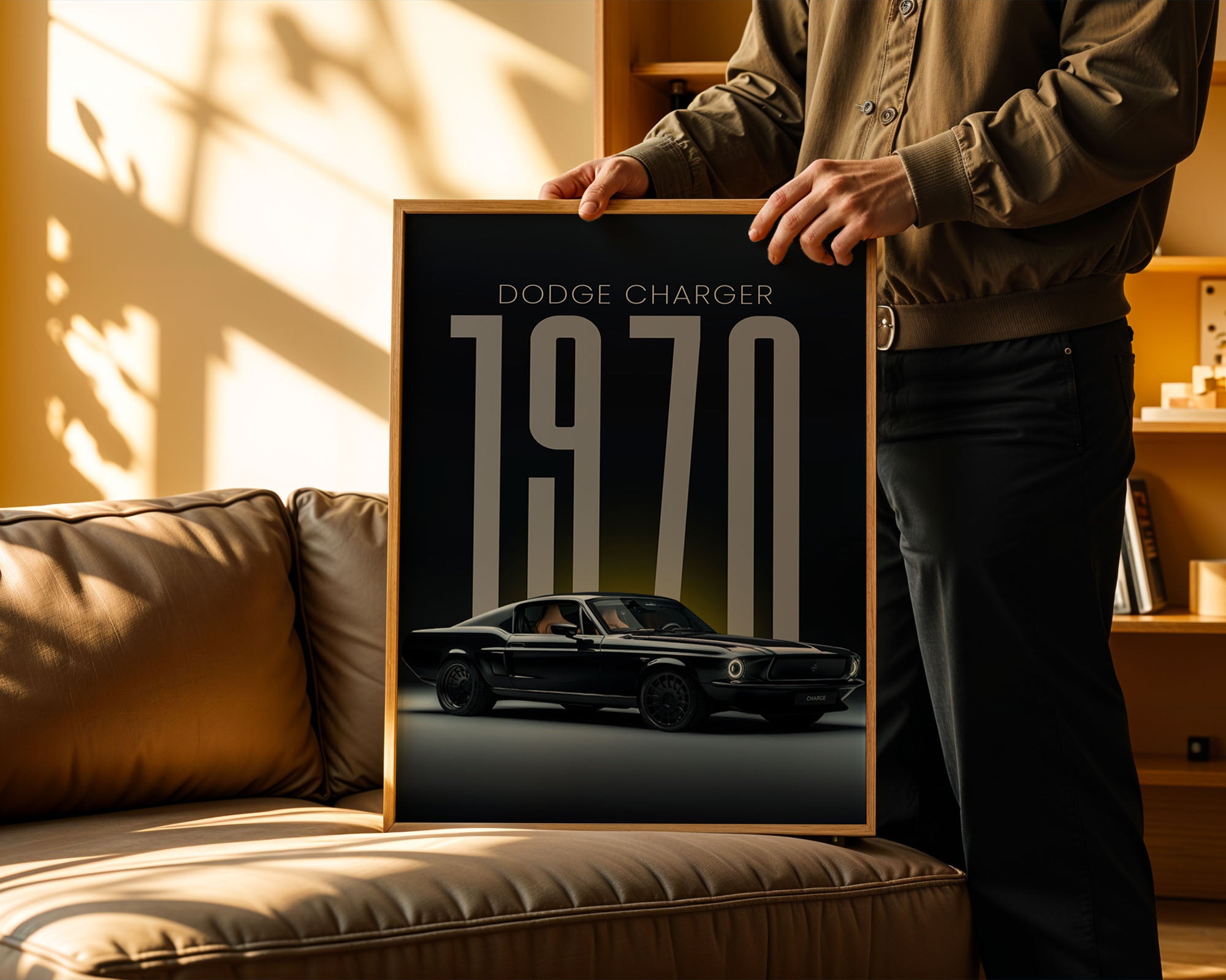 "1970" yazılı büyük dikey tipografi içeren siyah klasik araba posteri