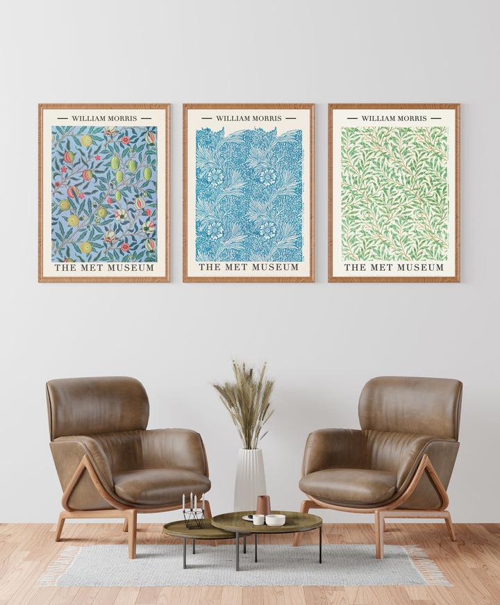 William Morris Sanat Baskı Seti - 3 Parça Retro Çerçeve Uyumlu Poster