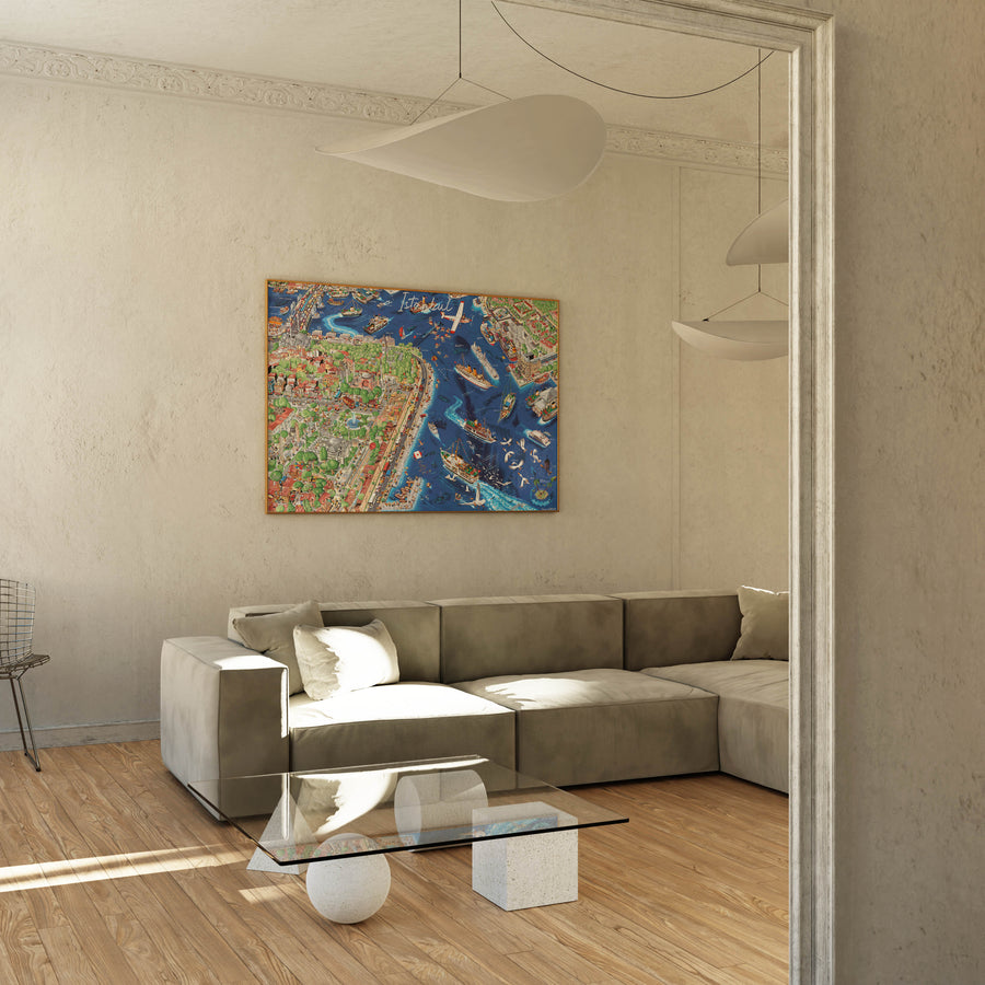 İstanbul Panorama – Servet Gürbüz İmzalı İllüstrasyon Posteri / Yatay Poster