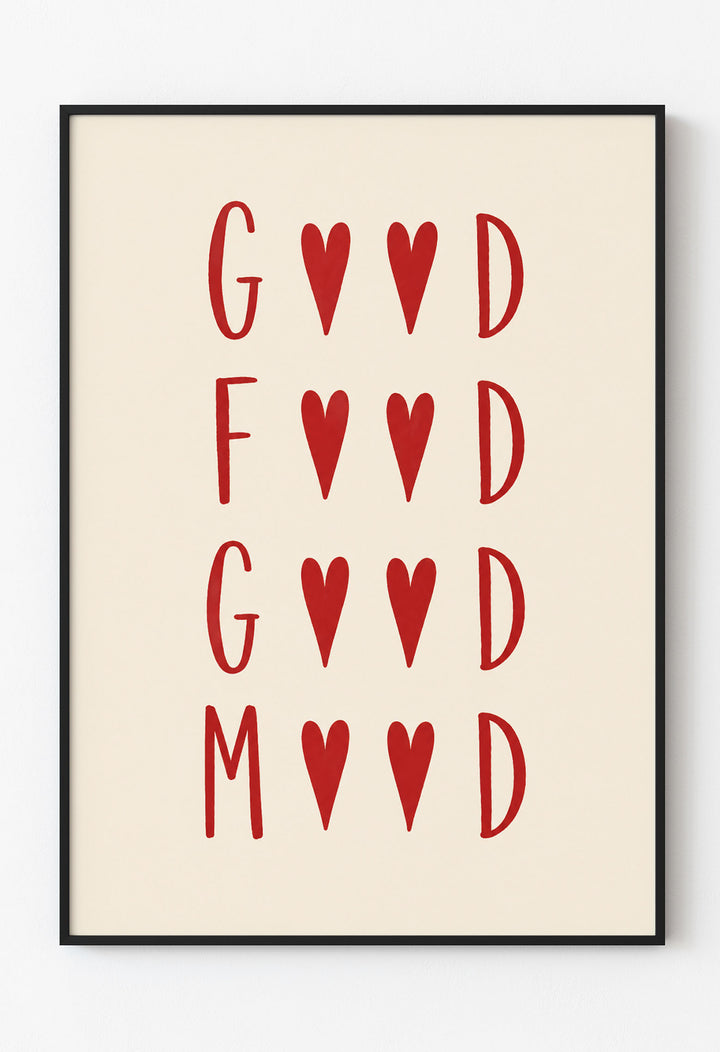"Good Food Good Mood" Modern Mutfak Posteri - Kalp Detaylı Minimalist Duvar Dekoru