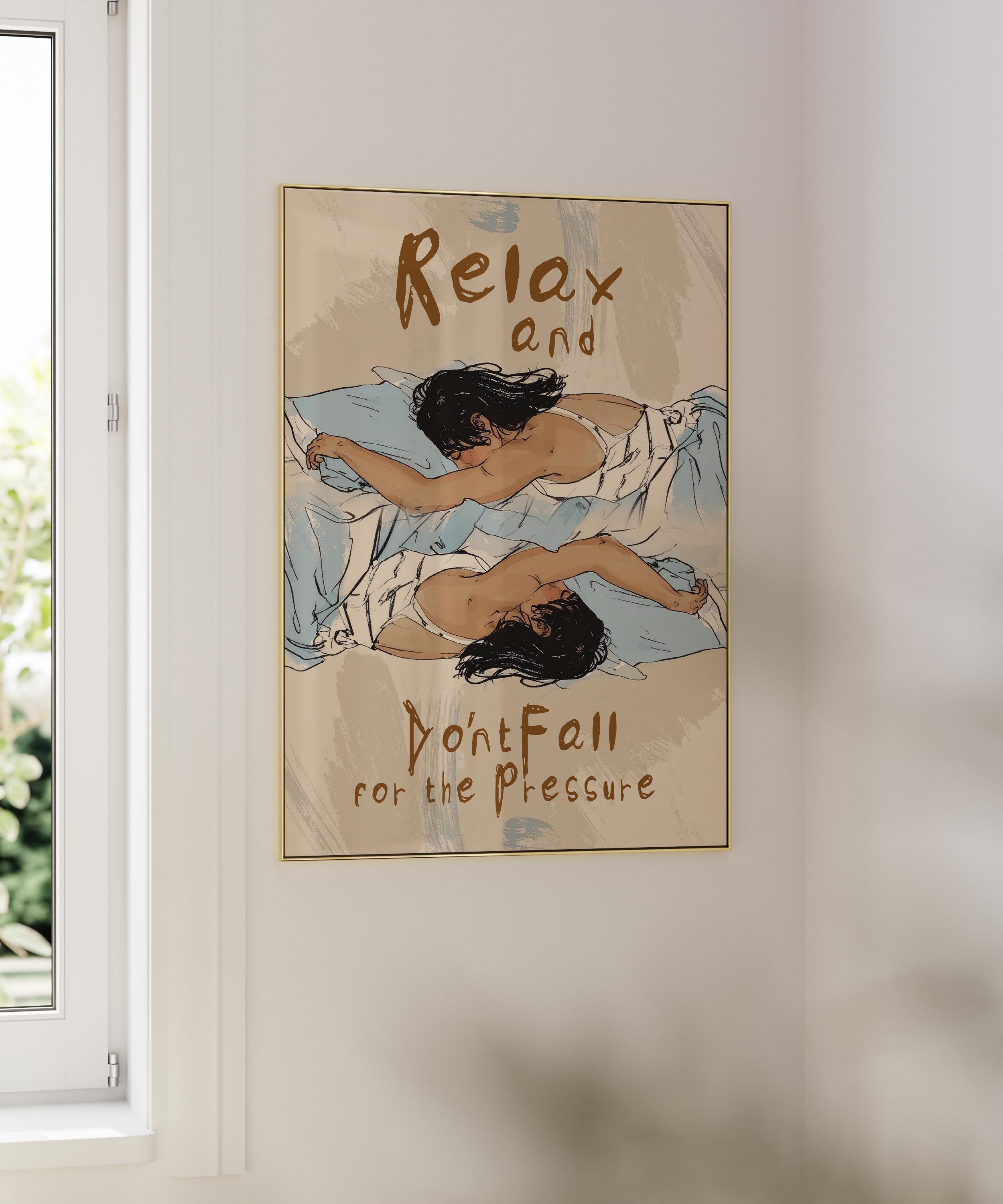 “Rahatla ve Baskıya Boyun Eğme” İllüstrasyon Poster - Bohem Tarz Sanat Baskısı