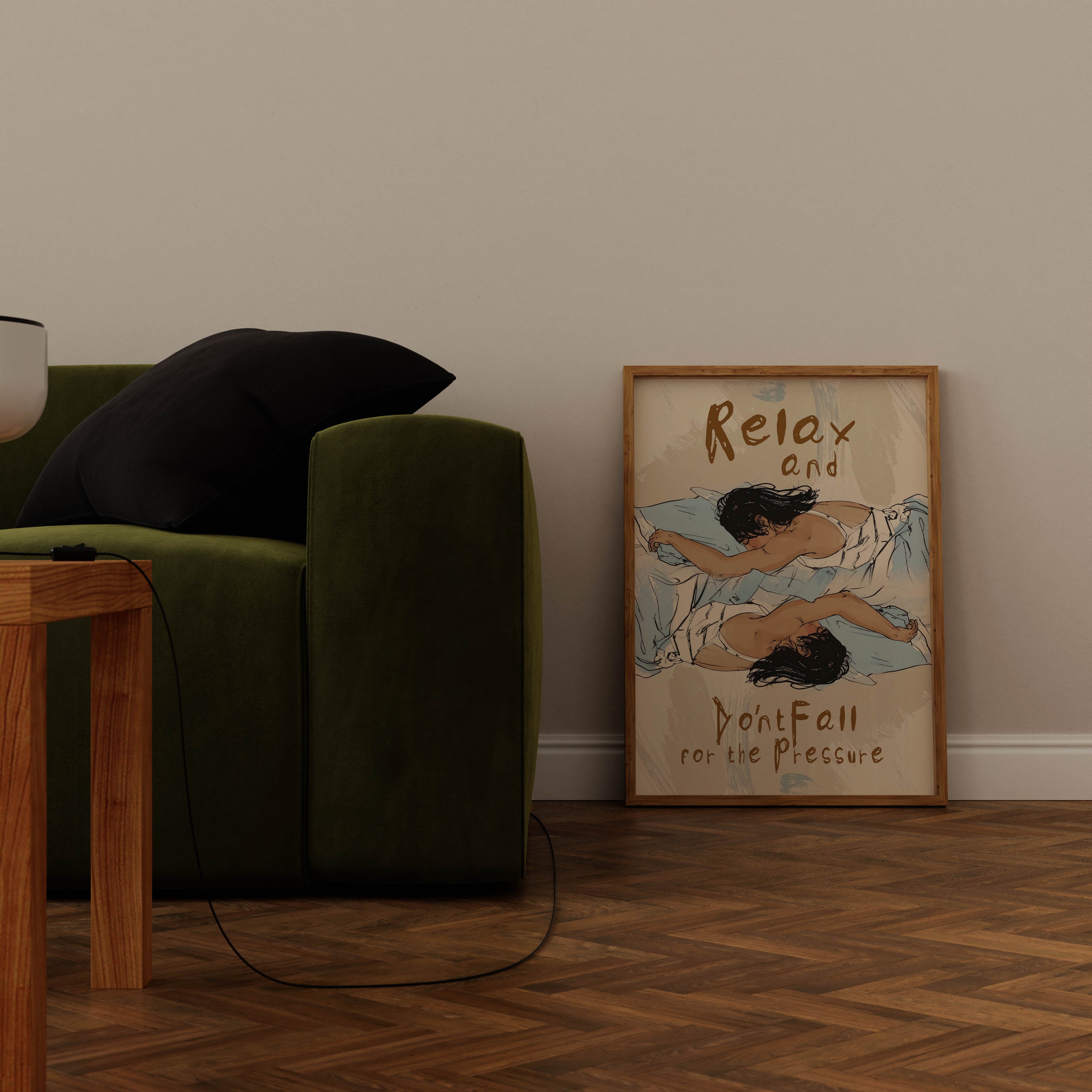 “Rahatla ve Baskıya Boyun Eğme” İllüstrasyon Poster - Bohem Tarz Sanat Baskısı