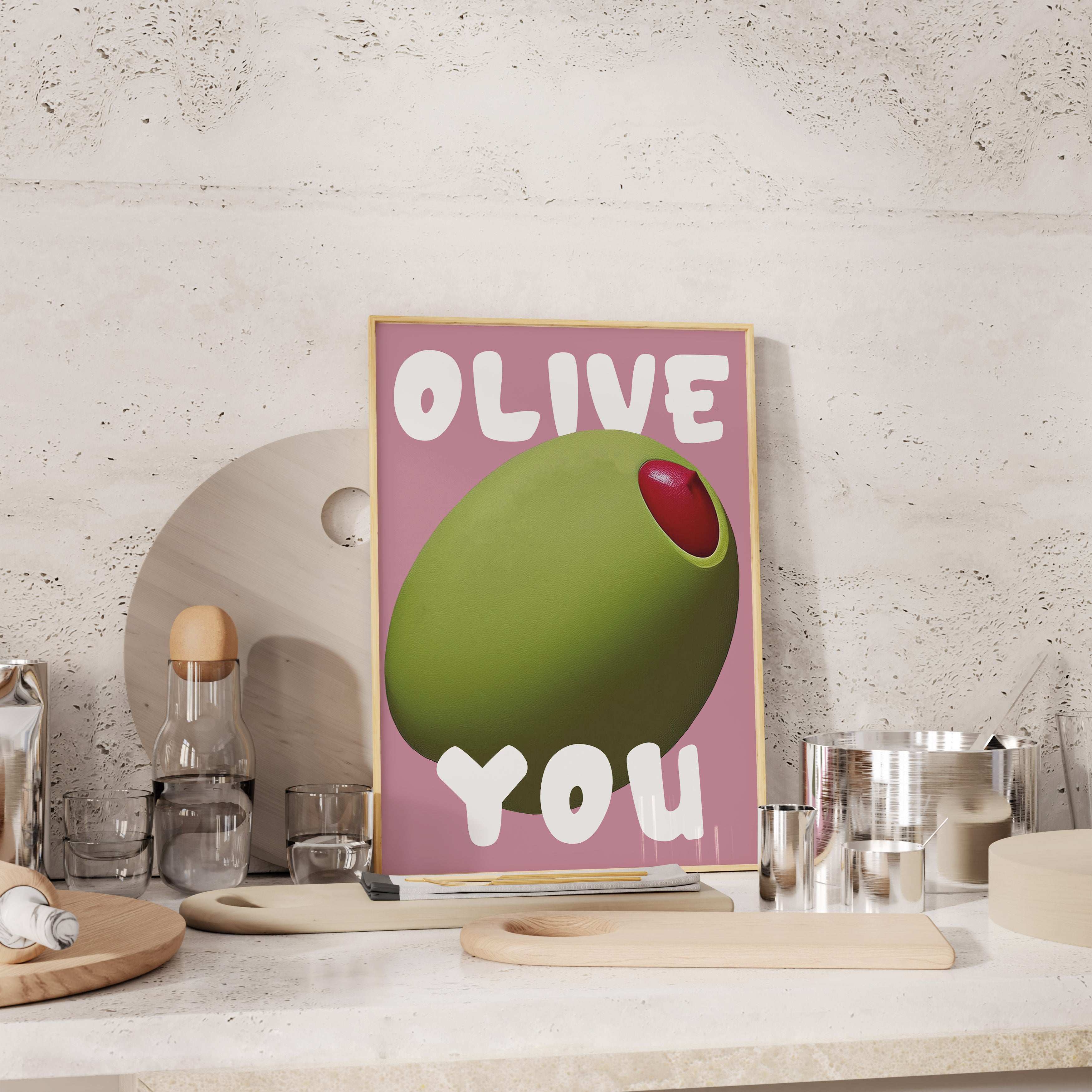 Olive You Esprili Poster / Aşk Dolu Zeytin İllüstrasyonu