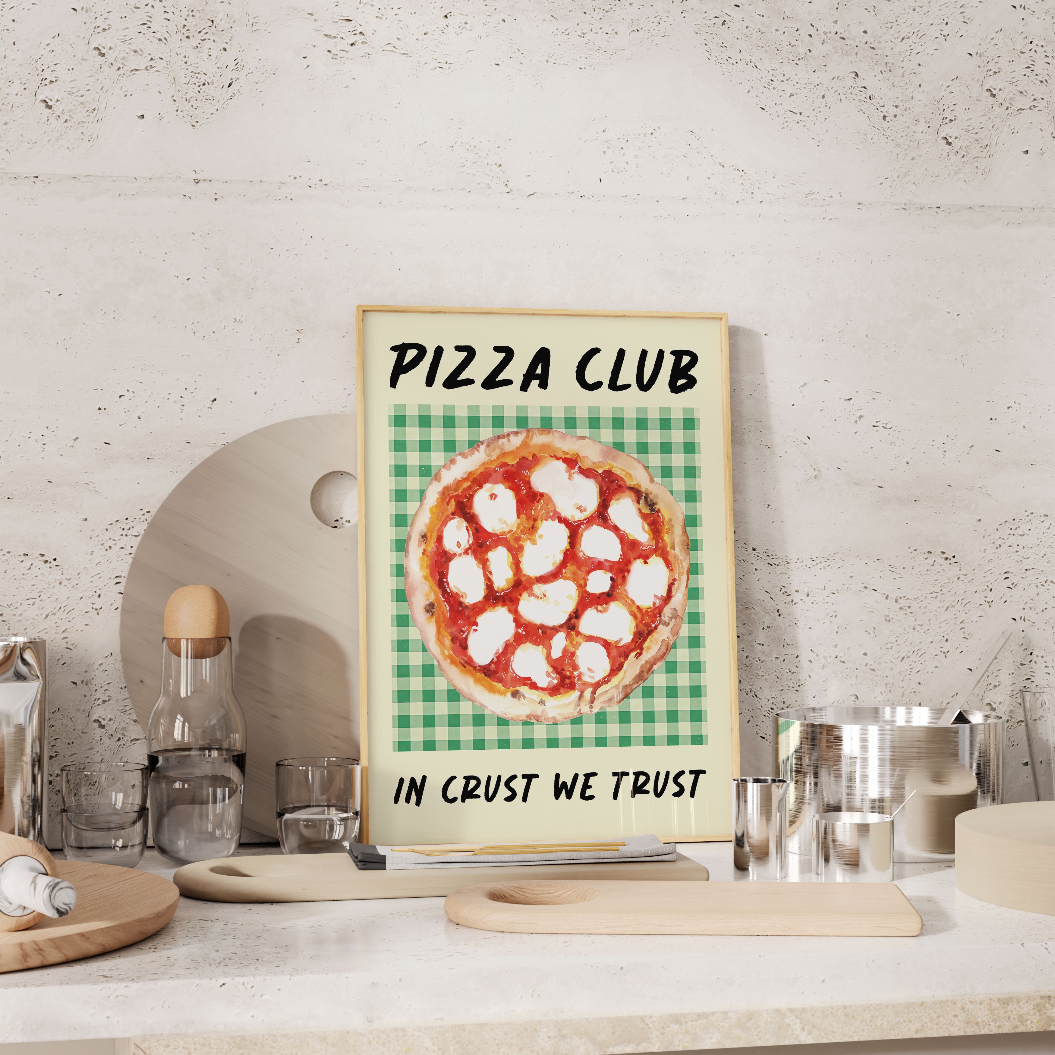Pizza Club Poster - Retro Mutfak Dekoru & Modern Poster Tasarımı