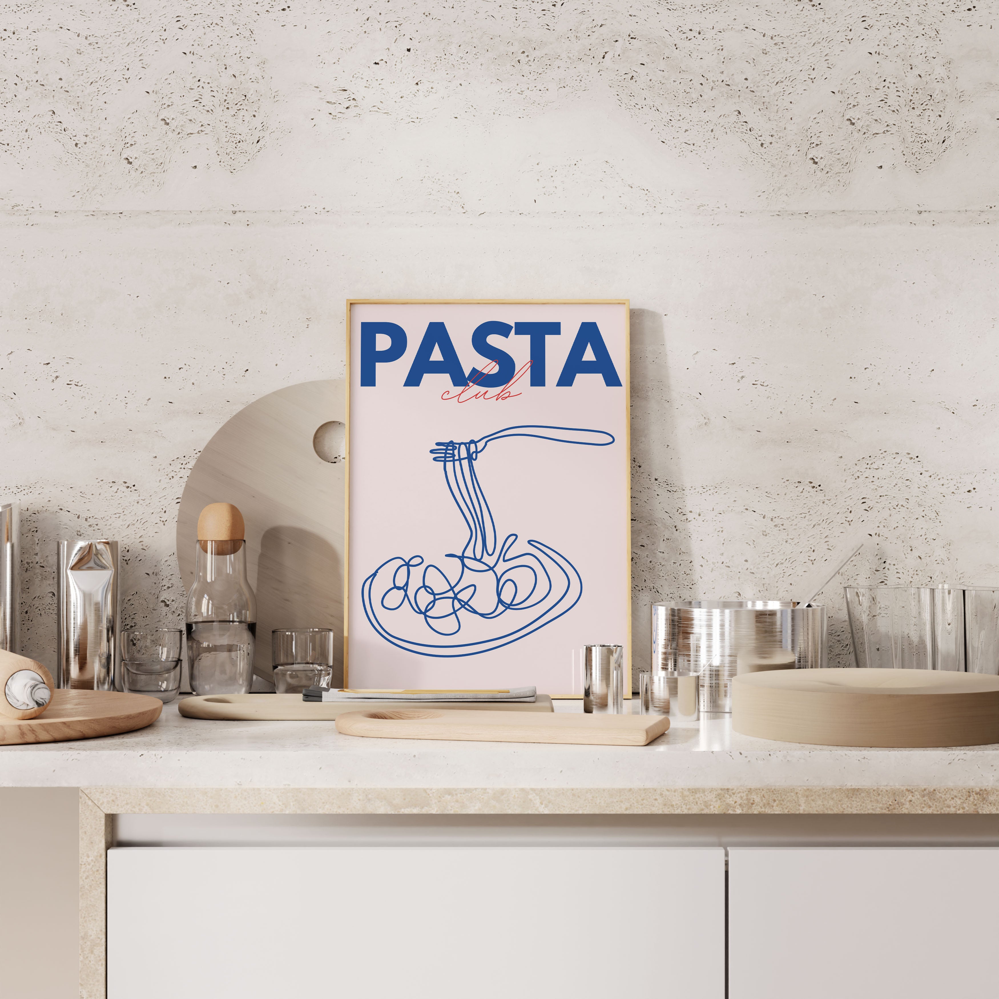 Pasta Club Poster – Modern Çizgi Sanatıyla Tasarlanmış Makarna Temalı Duvar Dekoru