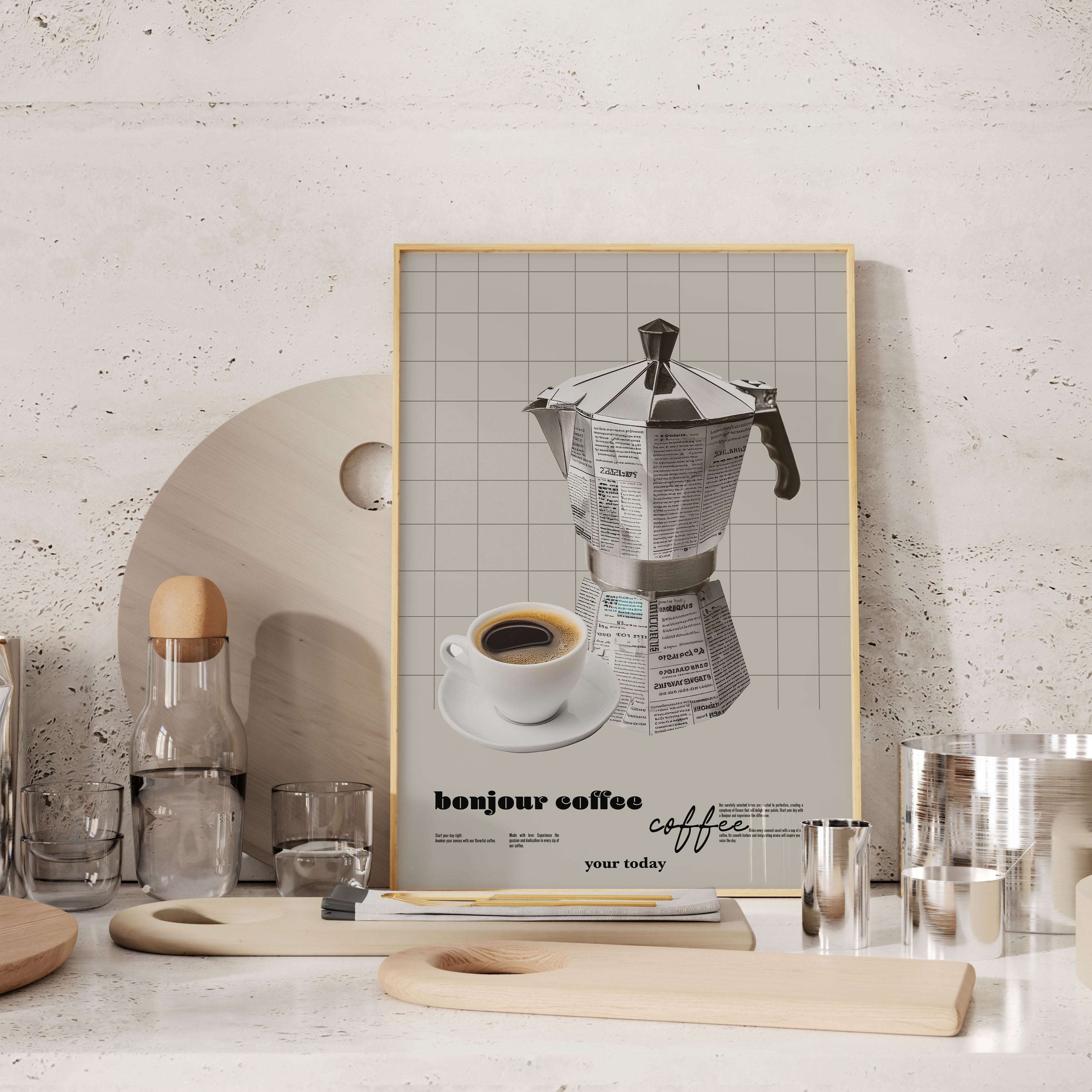 Bonjour Coffee İllüstrasyon Posteri / Moka Pot