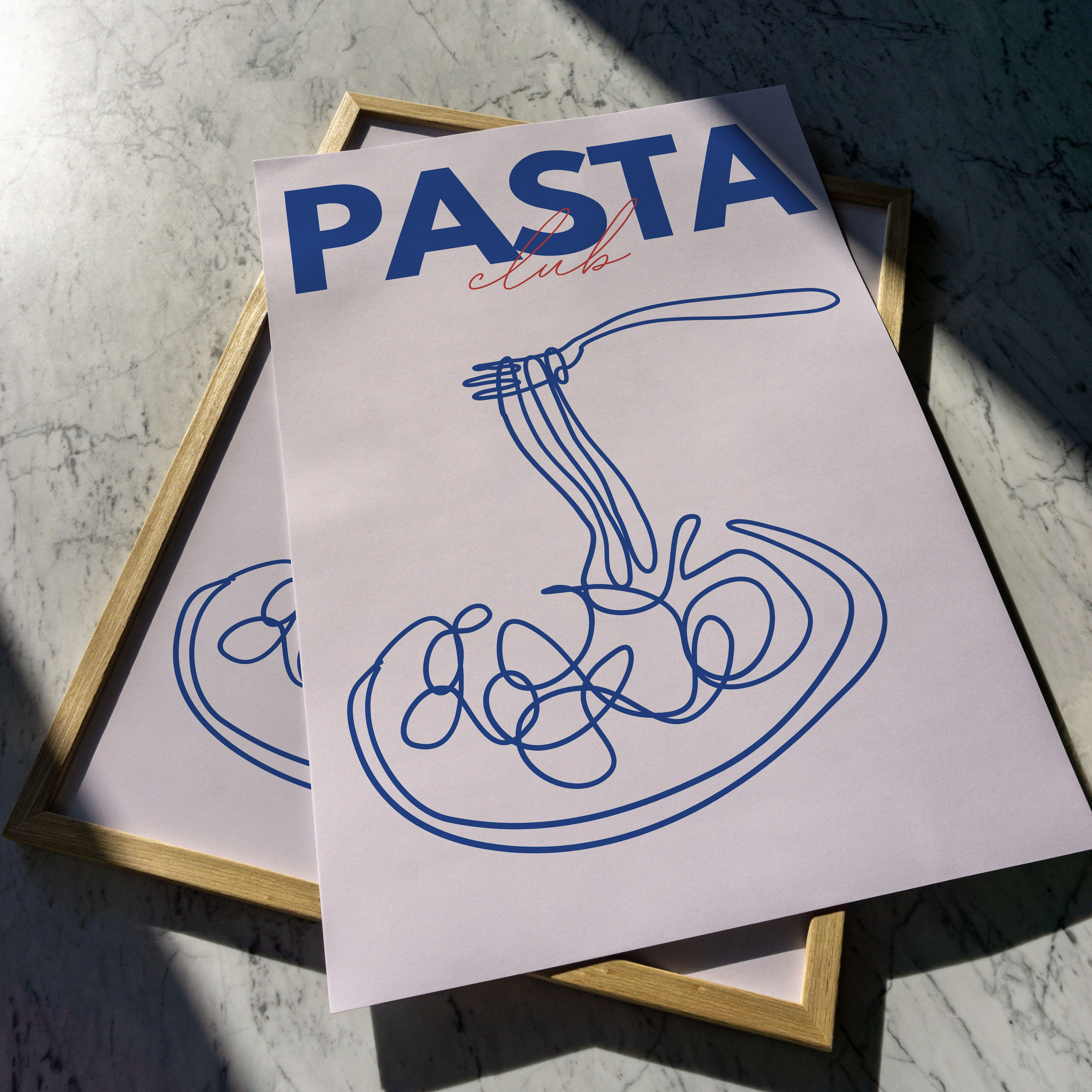 Pasta Club Poster – Modern Çizgi Sanatıyla Tasarlanmış Makarna Temalı Duvar Dekoru
