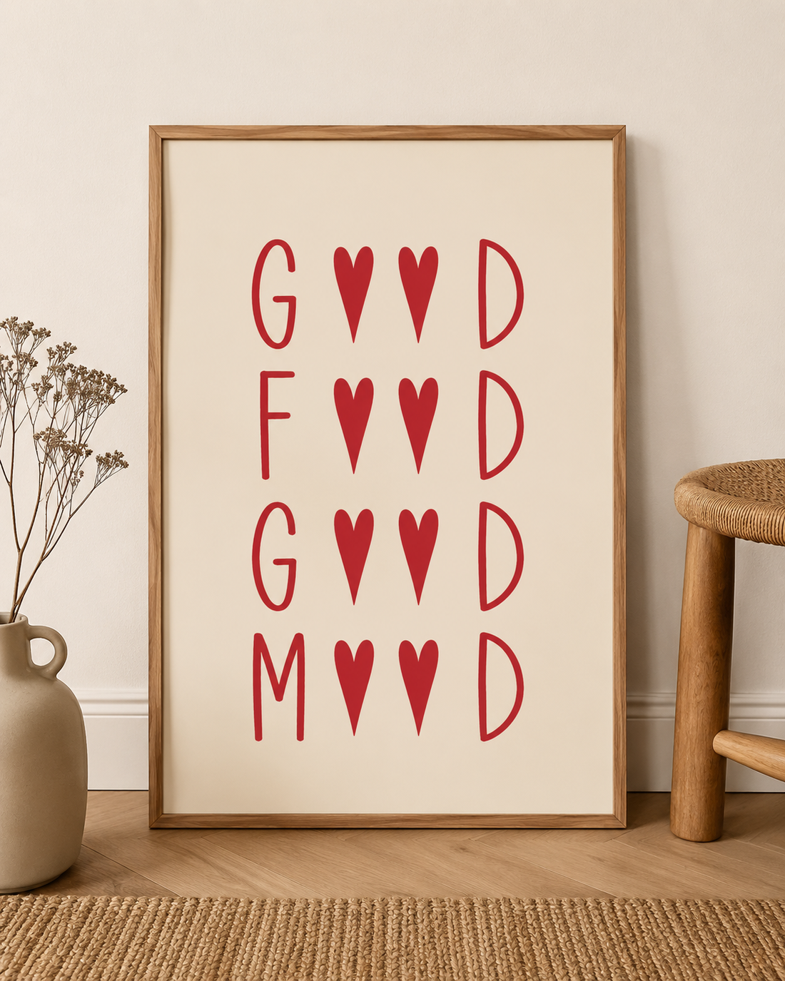 "Good Food Good Mood" Modern Mutfak Posteri - Kalp Detaylı Minimalist Duvar Dekoru
