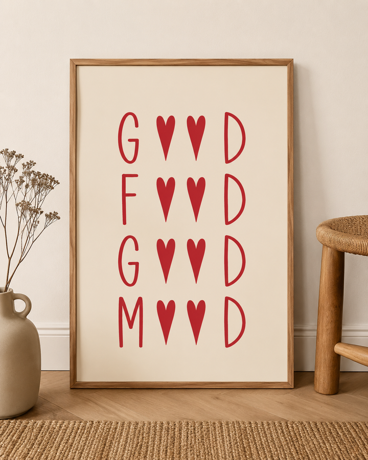 "Good Food Good Mood" Modern Mutfak Posteri - Kalp Detaylı Minimalist Duvar Dekoru