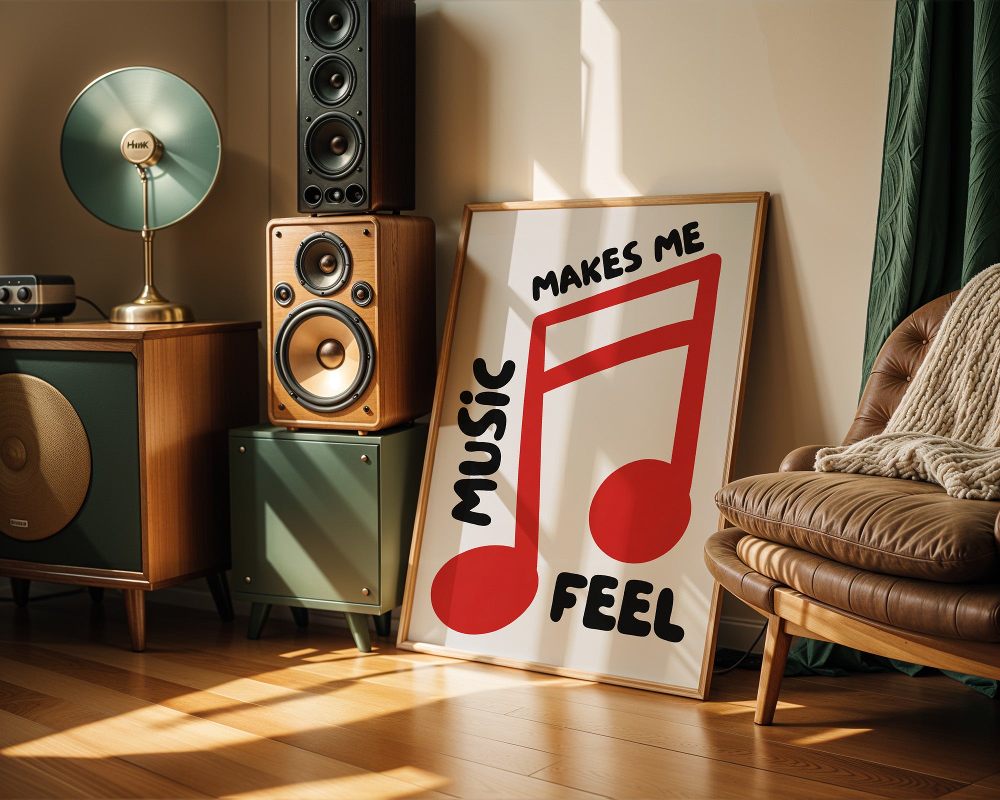 "Music Makes Me Feel" Müzik Temalı Duvar Tablosu, Tipografi Poster