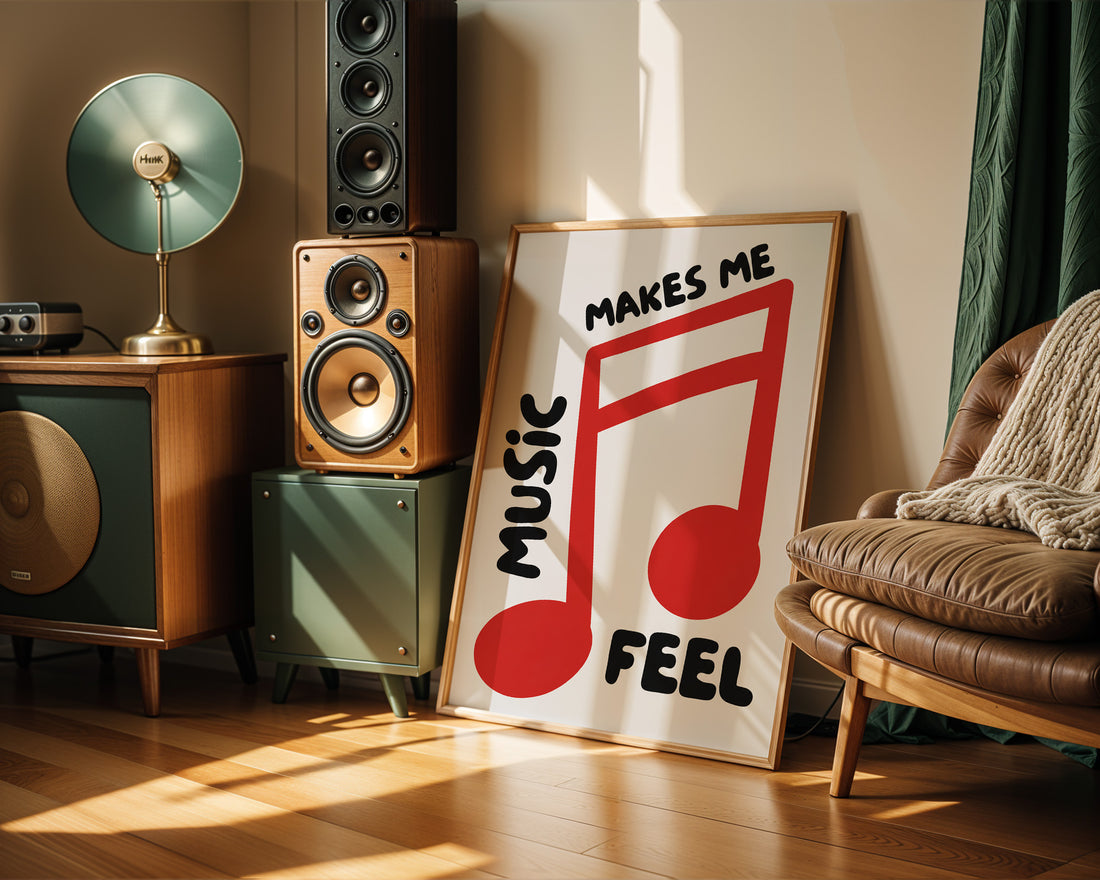 "Music Makes Me Feel" Müzik Temalı Duvar Tablosu, Tipografi Poster