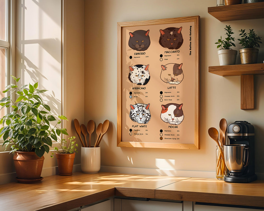 Kahve Sever Kediler - Coffee Cat Catalog İllüstrasyon Poster