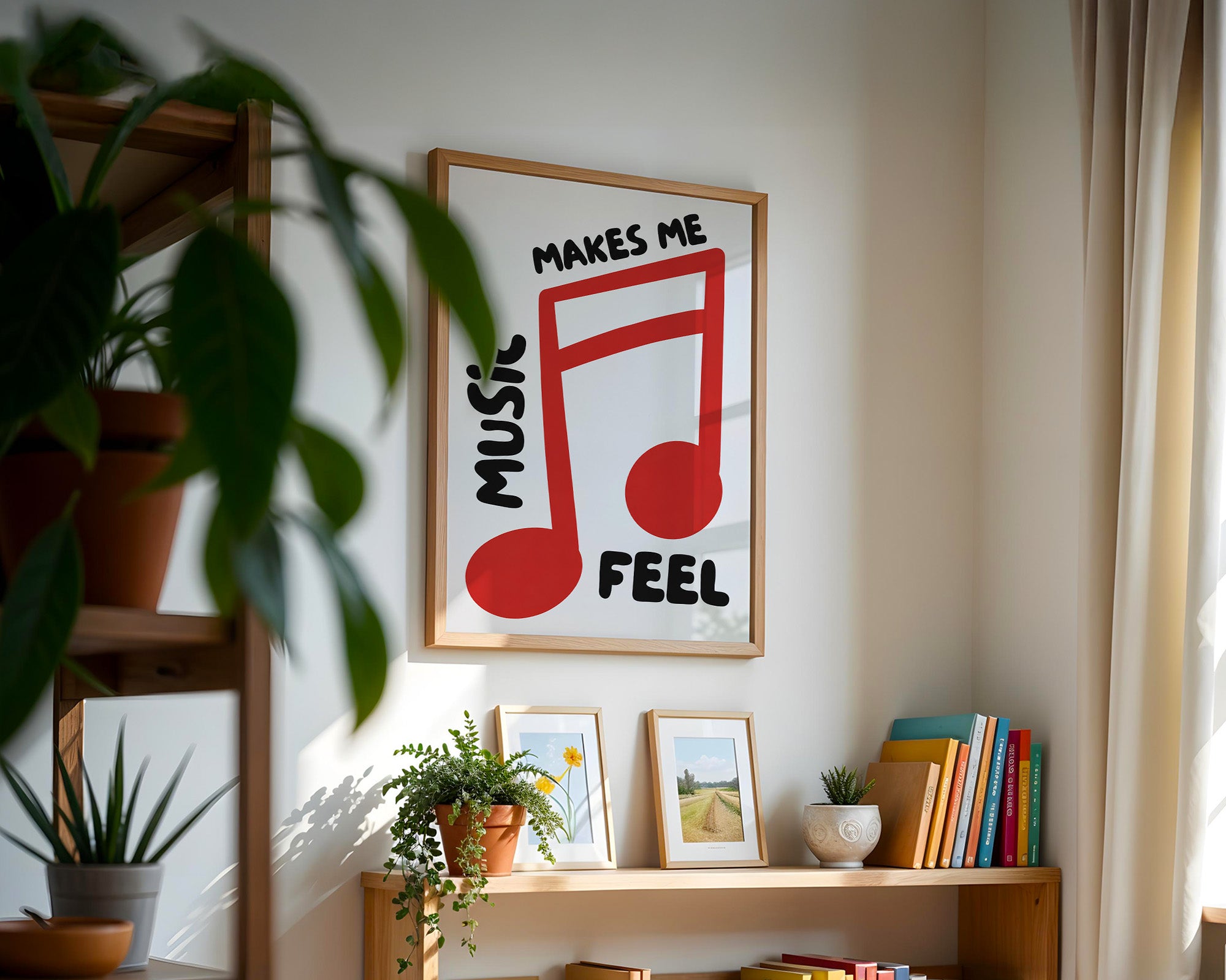 "Music Makes Me Feel" Müzik Temalı Duvar Tablosu, Tipografi Poster