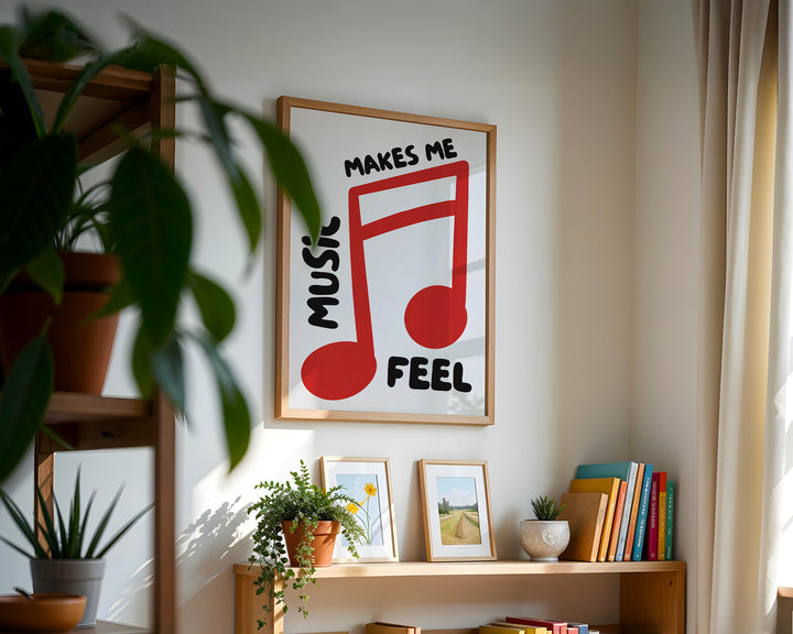 "Music Makes Me Feel" Müzik Temalı Duvar Tablosu, Tipografi Poster
