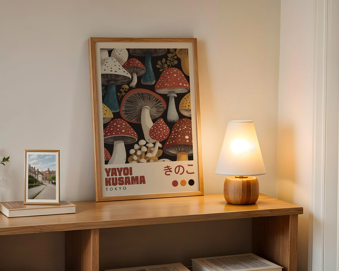 Retro Tokyo Mantar Sanatı Posteri – Vintage Botanik Duvar Baskısı / Kusama