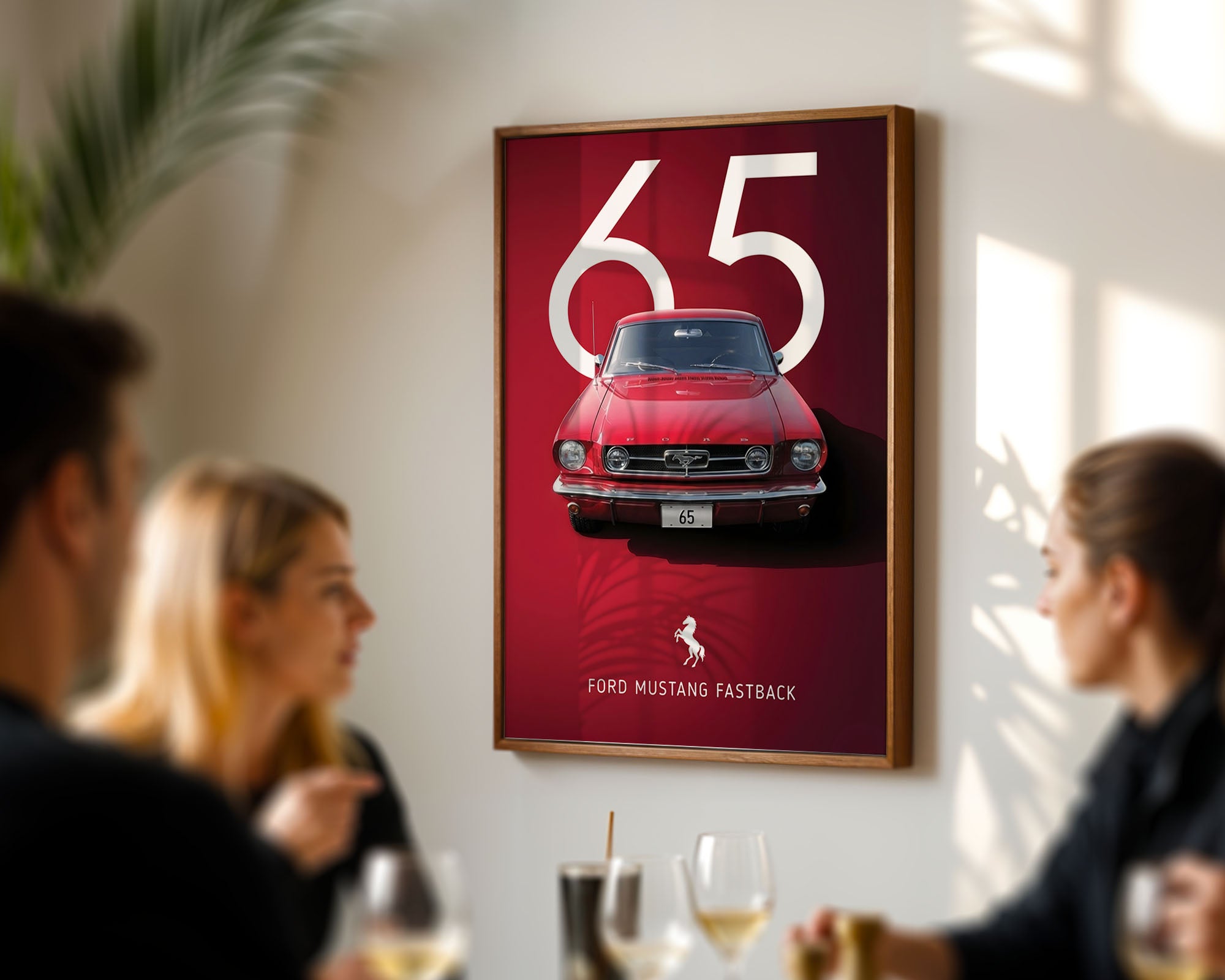 1965 Ford Mustang Fastback Poster - Klasik Kırmızı Araba Tablosu