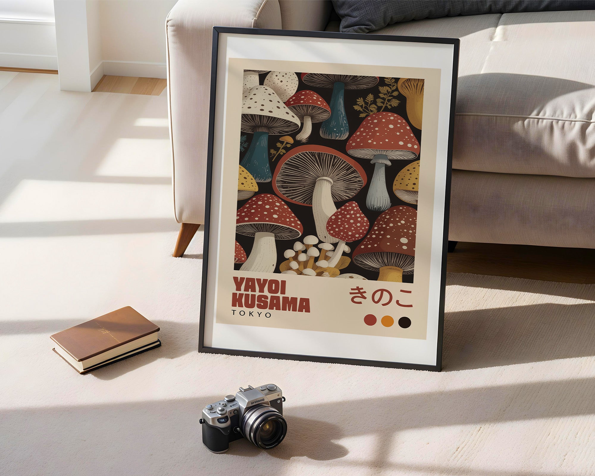 Retro Tokyo Mantar Sanatı Posteri – Vintage Botanik Duvar Baskısı / Kusama