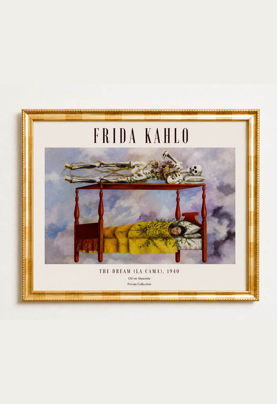 Frida Kahlo The Dream La Cama 1940 müze tarzı premium sanat posteri altın çerçeveli dekoratif duvar tablosu