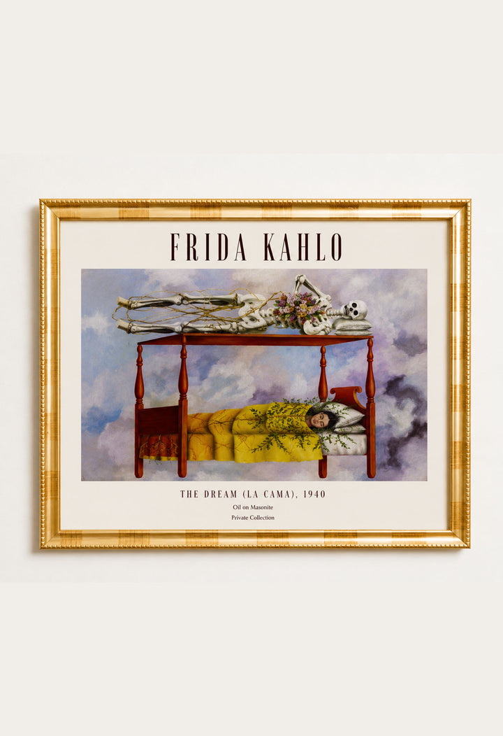Frida Kahlo The Dream La Cama 1940 müze tarzı premium sanat posteri altın çerçeveli dekoratif duvar tablosu
