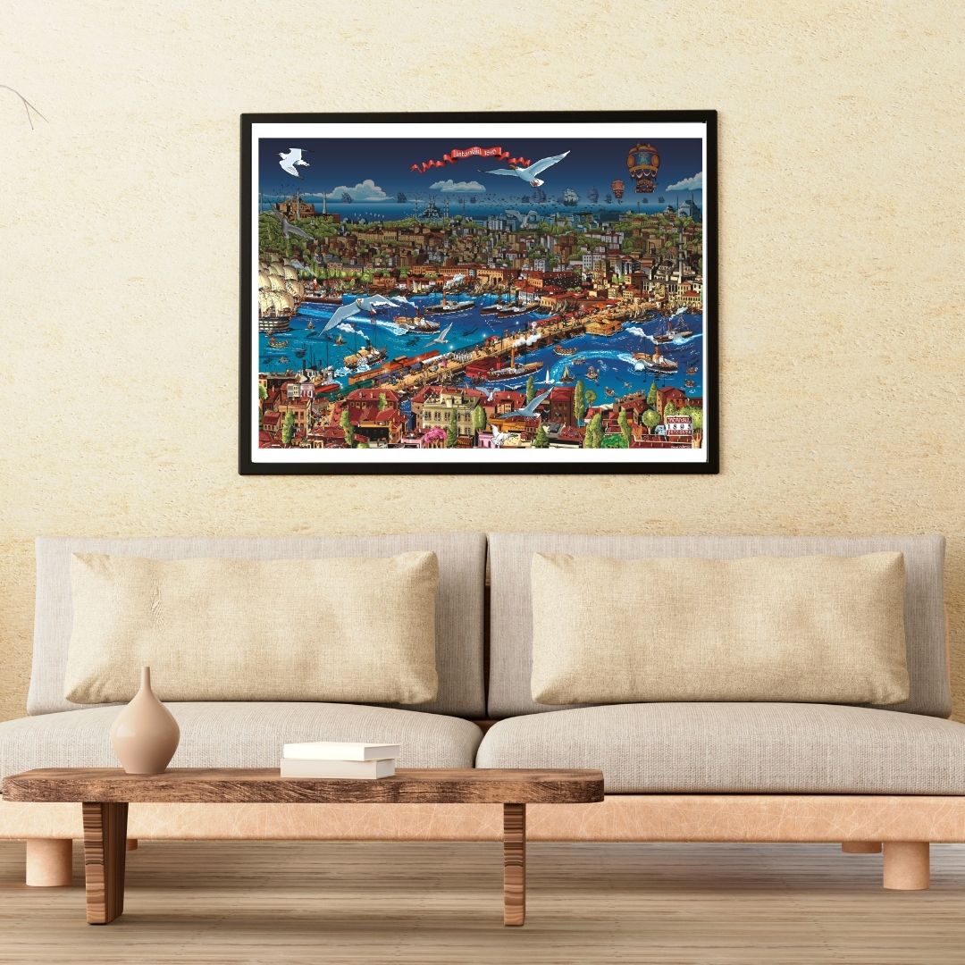 İstanbul Panorama – Servet Gürbüz İmzalı İllüstrasyon Posteri / Galata'dan İstanbul