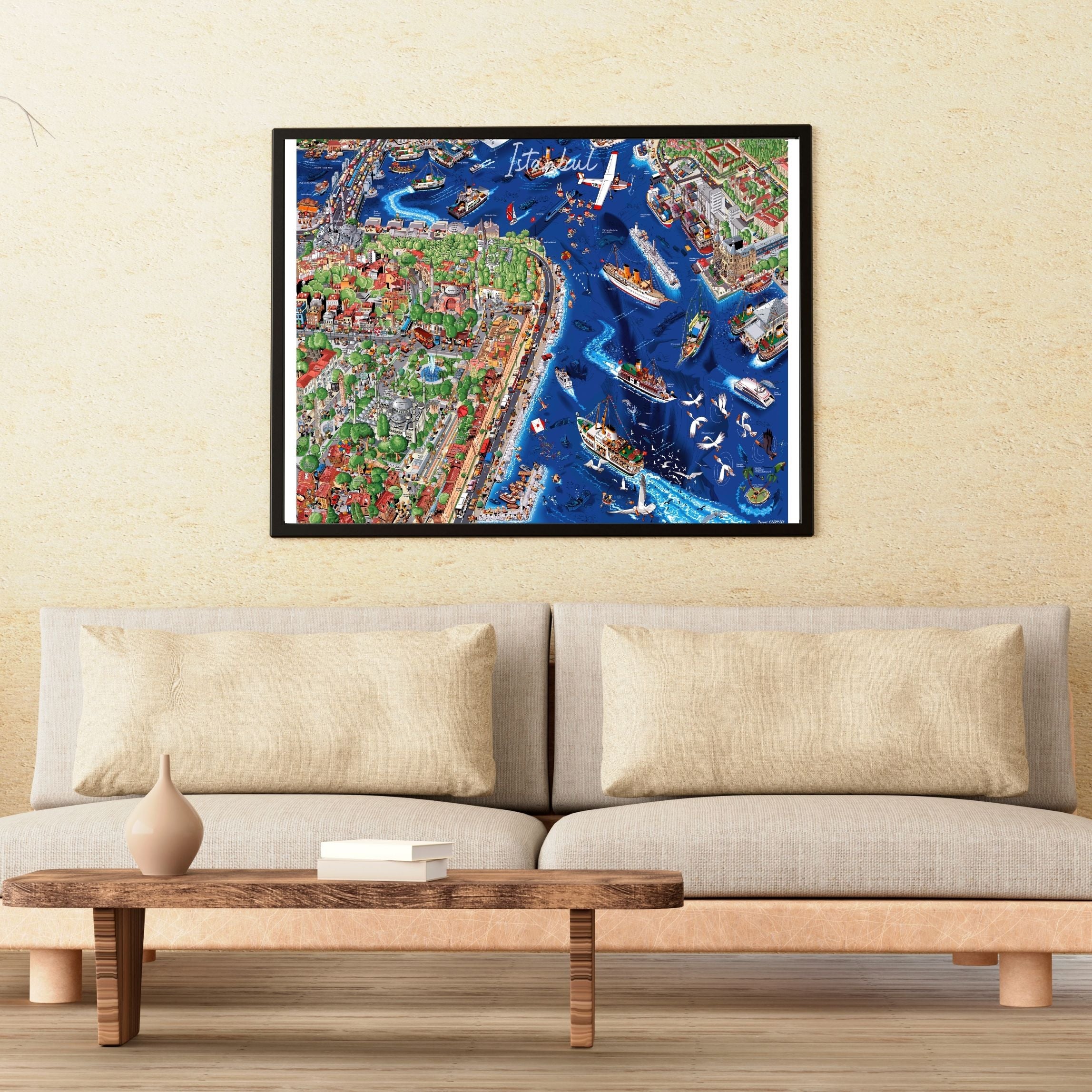 İstanbul Panorama – Servet Gürbüz İmzalı İllüstrasyon Posteri / Yatay Poster