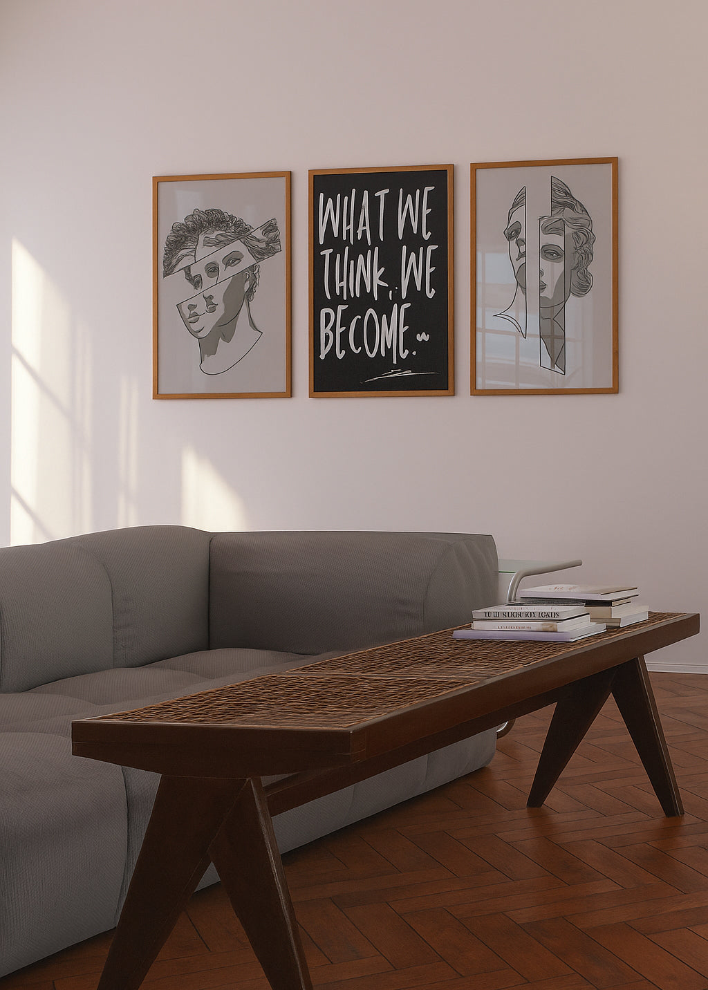 Modern Grek Stil 3’lü Poster Seti | Minimalist Heykel İllüstrasyonları & Tipografik Duvar Tablosu