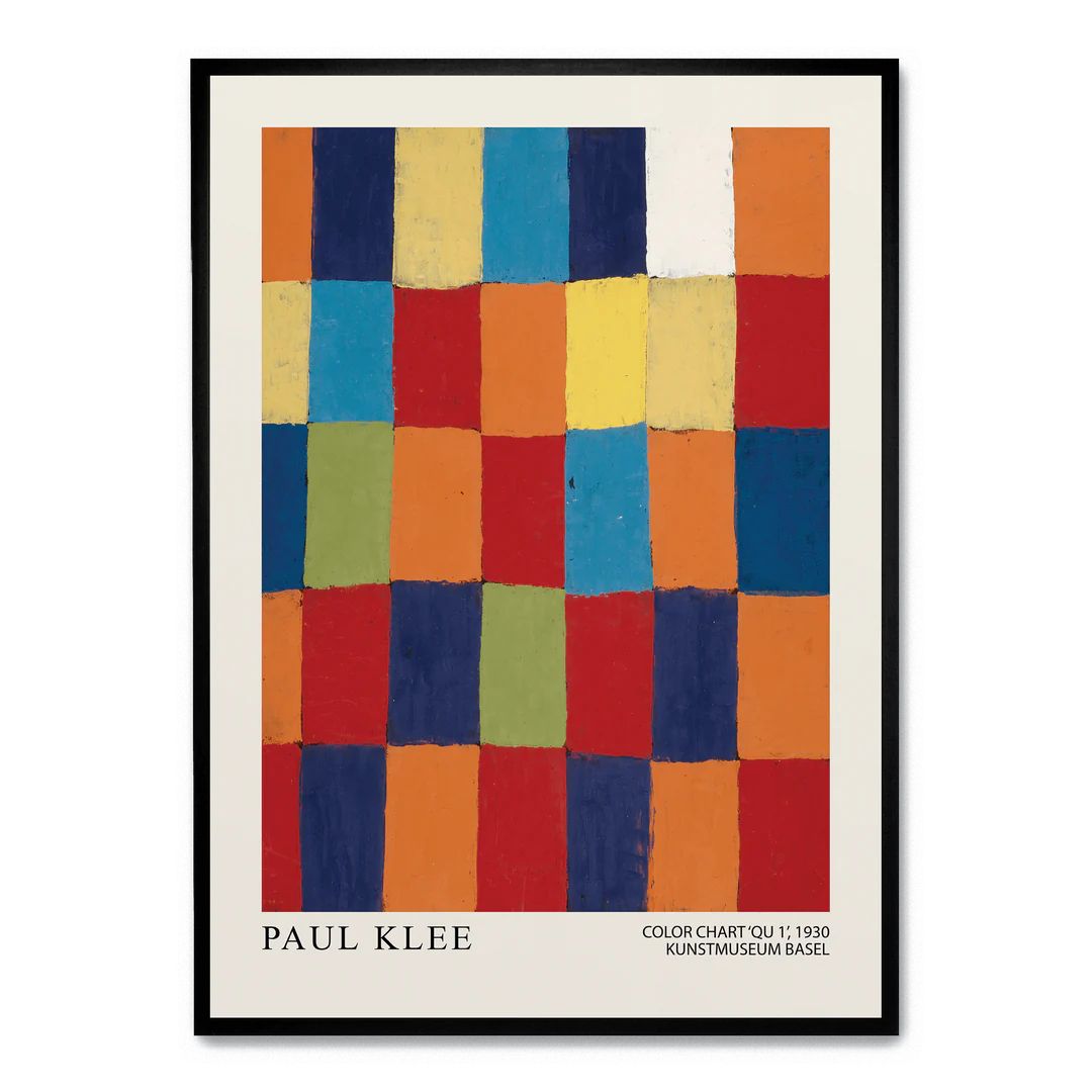 Paul Klee Color Chart Qu 1 1930 sergi posteri, siyah çerçeveli minimalist salon duvar tablosu