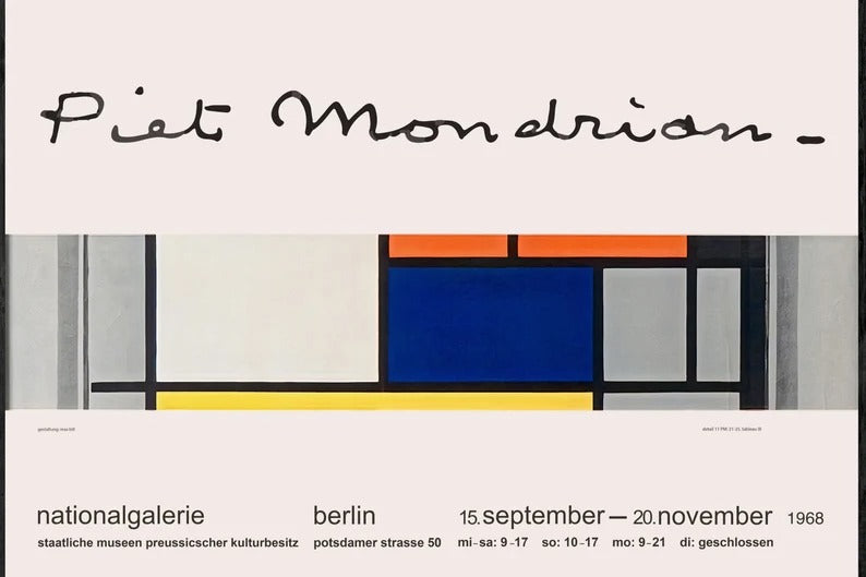 Piet Mondrian Sergi Afişi: Vintage Berlin Galerie Baskısı