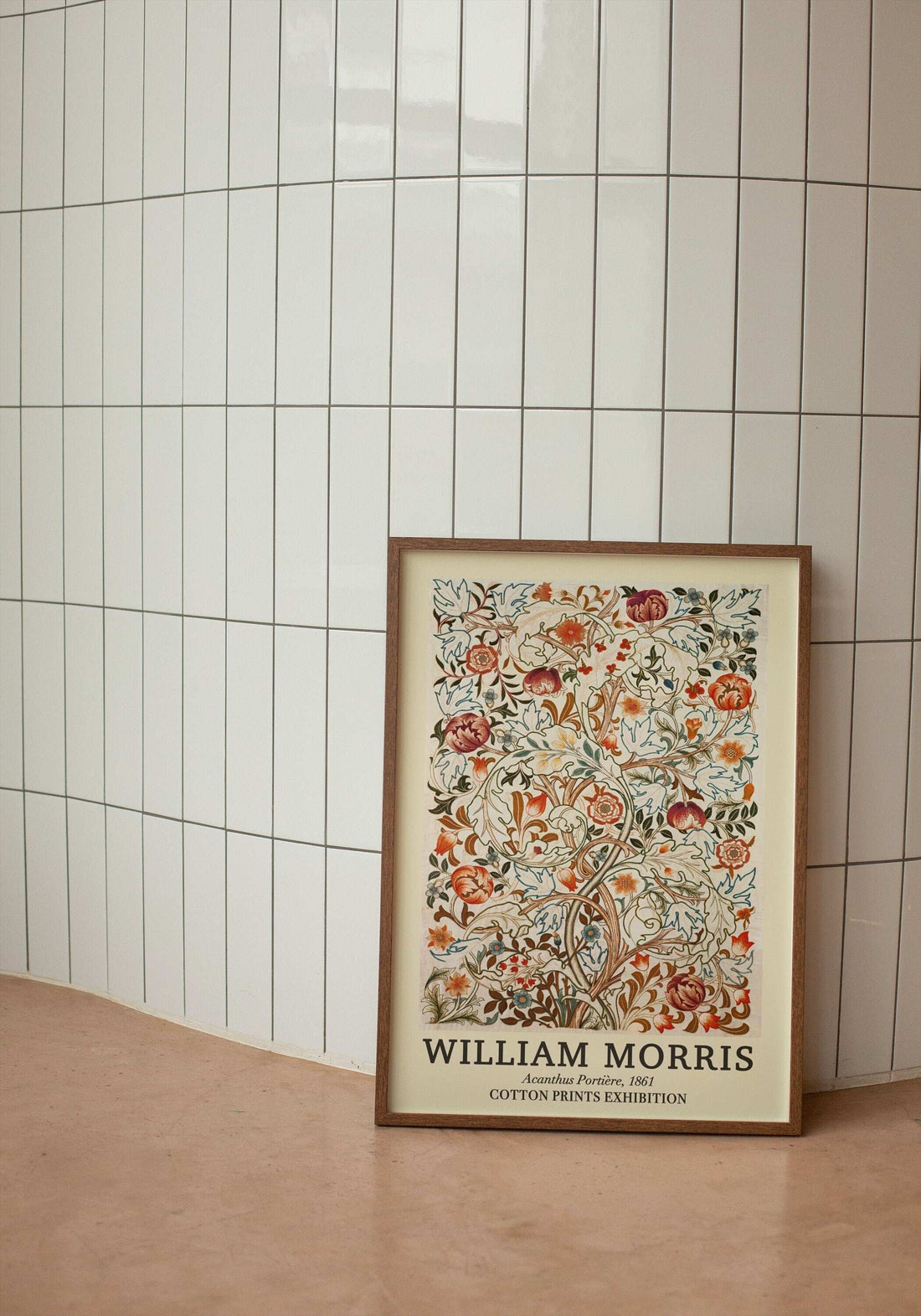 William Morris "Acanthus Portière 1861" desenli ahşap çerçeveli vintage sanat posteri