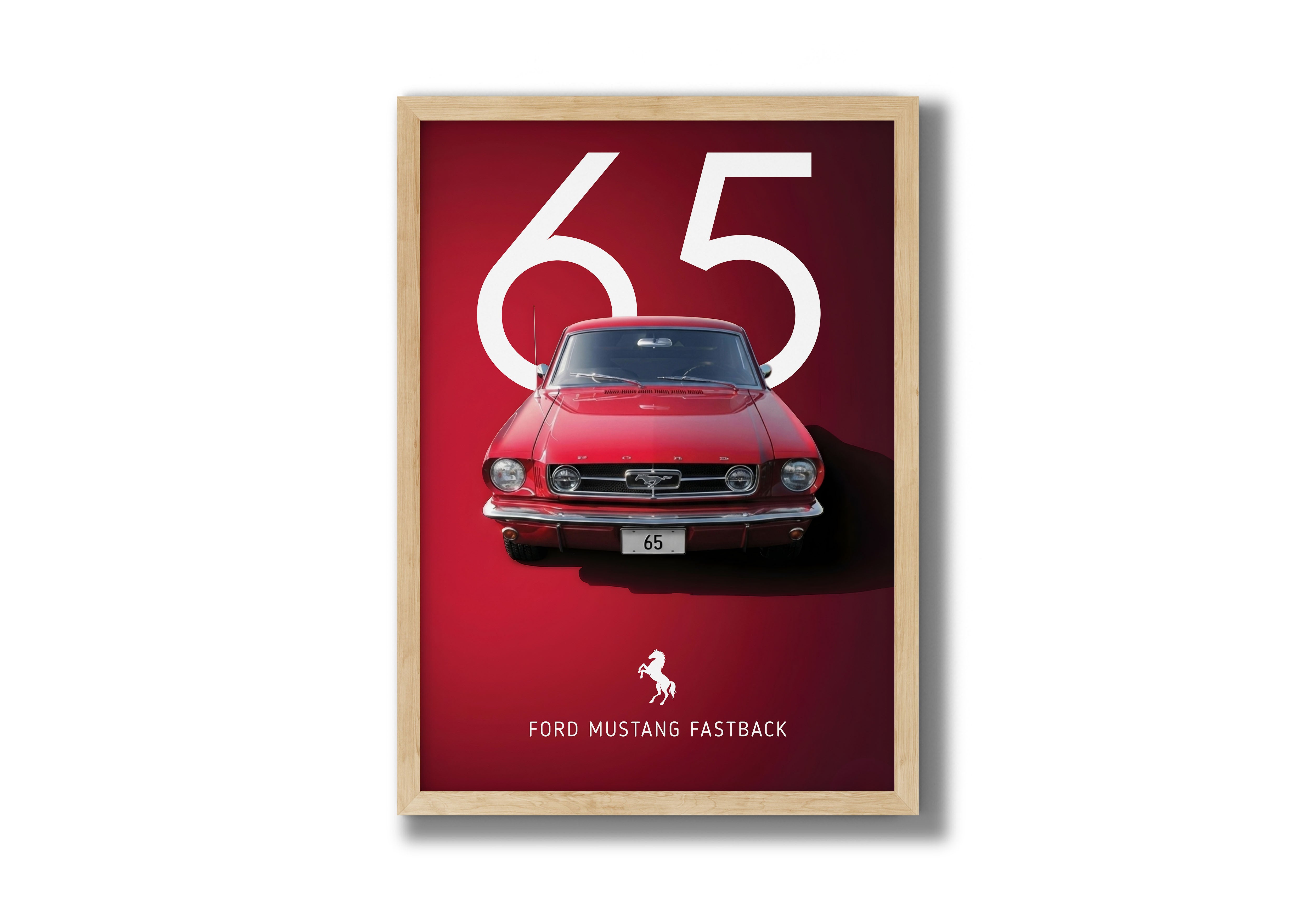 1965 Ford Mustang Fastback Poster - Klasik Kırmızı Araba Tablosu