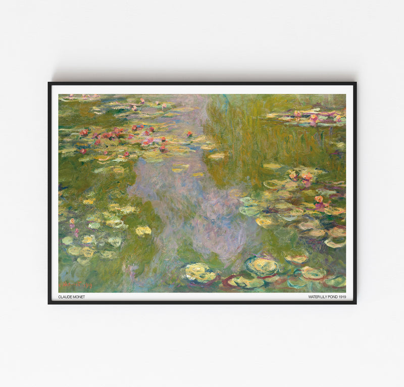 Claude Monet Water Lily Pond 1919 siyah çerçeveli sergi posteri tasarımı