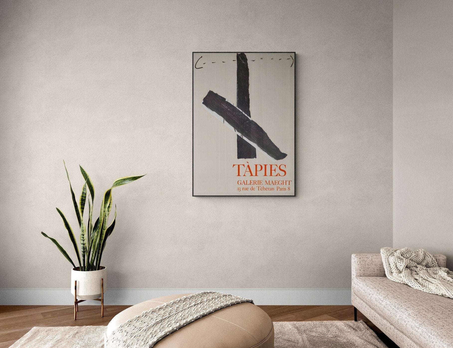 Anthony Tapies - Galerie Maeght 1967 / Antoni Tapies - Croix Noire / Vintage lithographic poster