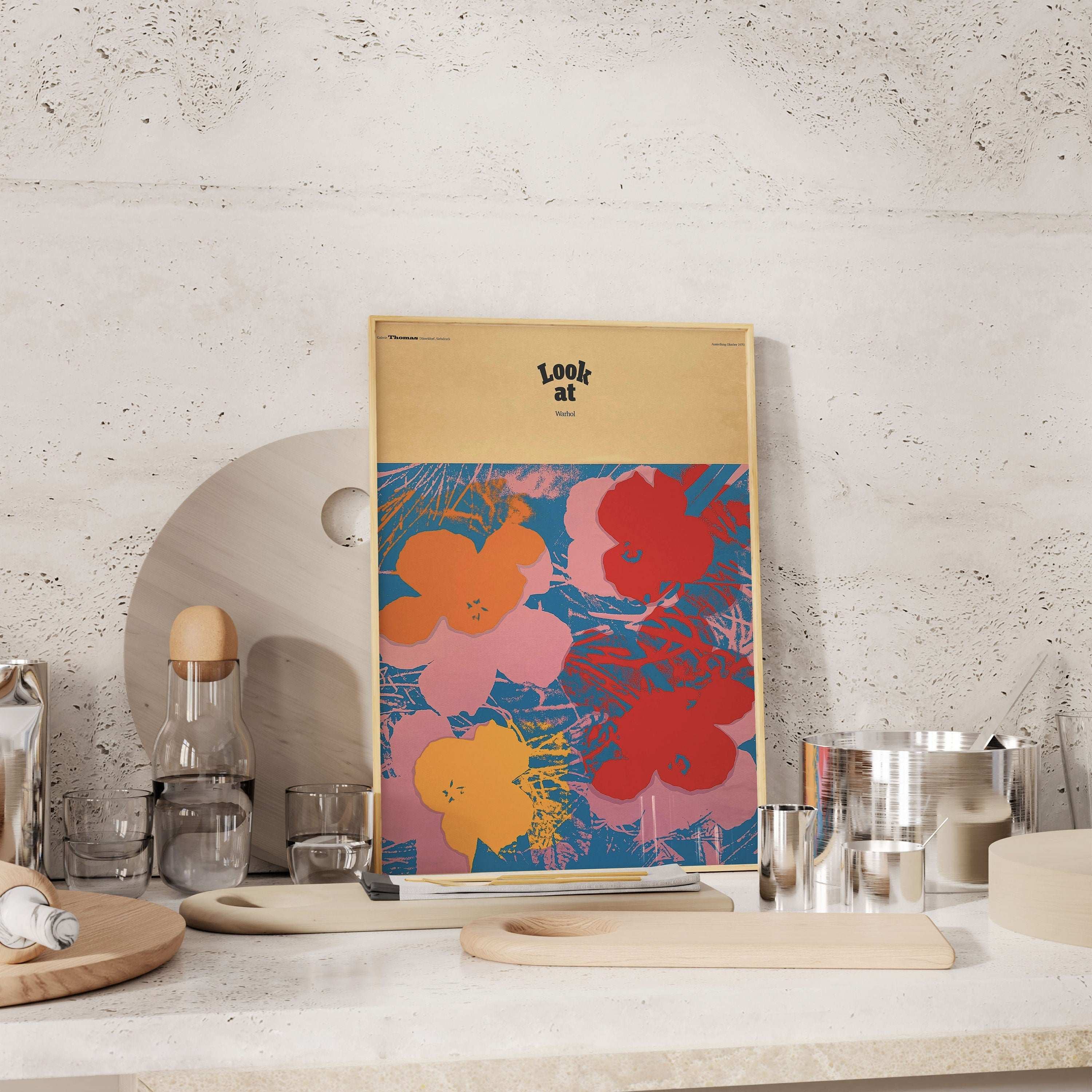 Andy Warhol - Flowers / Warhol Look At Poster - Vintage 1970 Mid Century Modernist Pop Art Exhibition Poster - Physical Poster