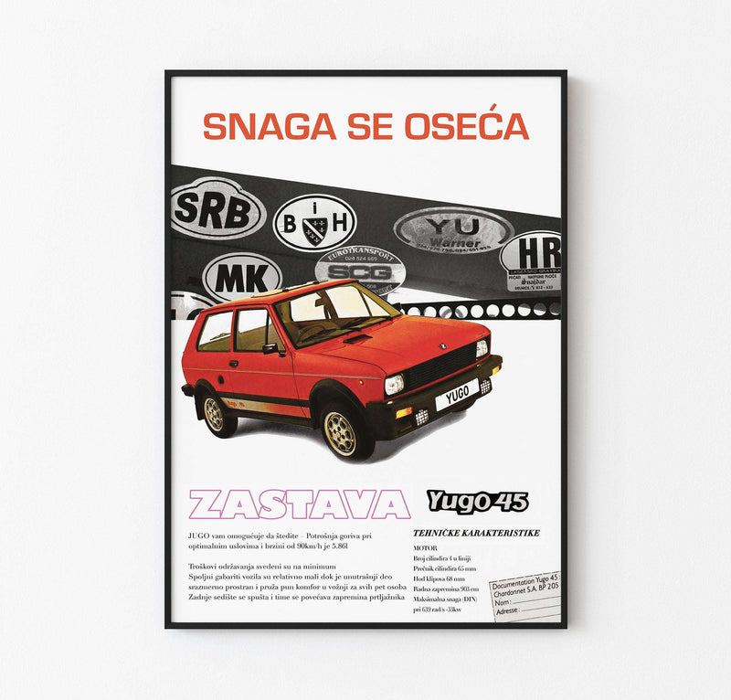 Yugo Zastava / Yugoslavia Nostalgic Car Poster / Retro Wall Art - Vintage Poster - Yugoslavia - Zastava - Yugo / Balkan - Vintage Car