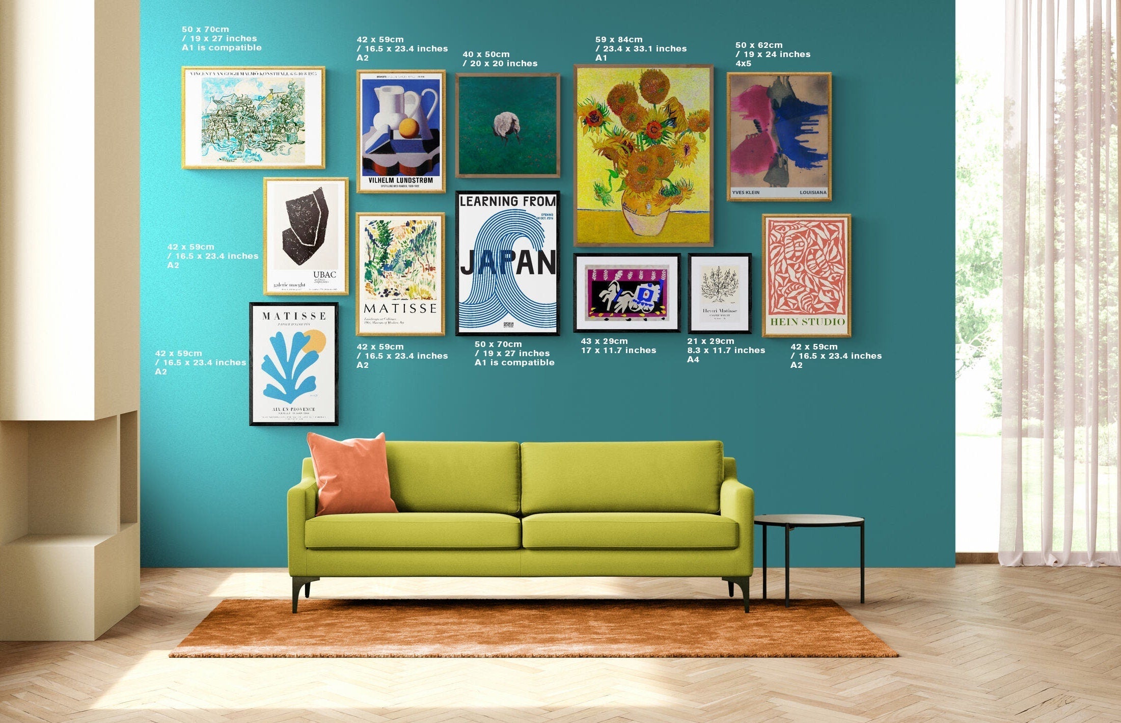 Great Eclectic Set - Modern Home - Boho Eclectic Home Decoration / 12 Pieces - Matisse - Klein - Van Gogh - Ubac / Maximalist Wall Art My Store