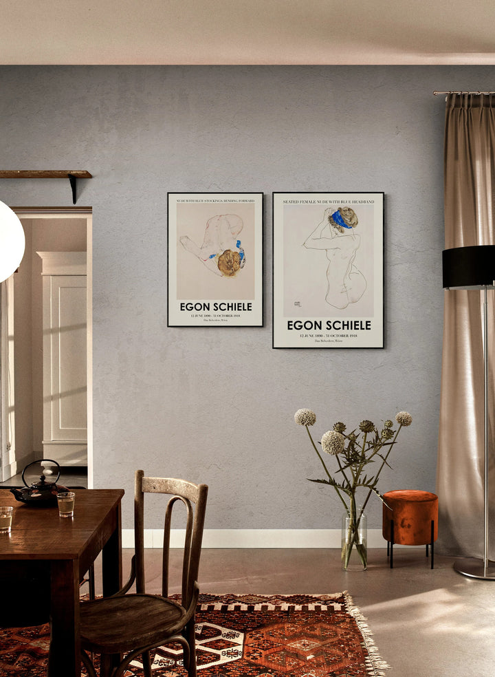 Egon Schiele Sergi Afişi Seti | 2'li Vintage Müze Posteri