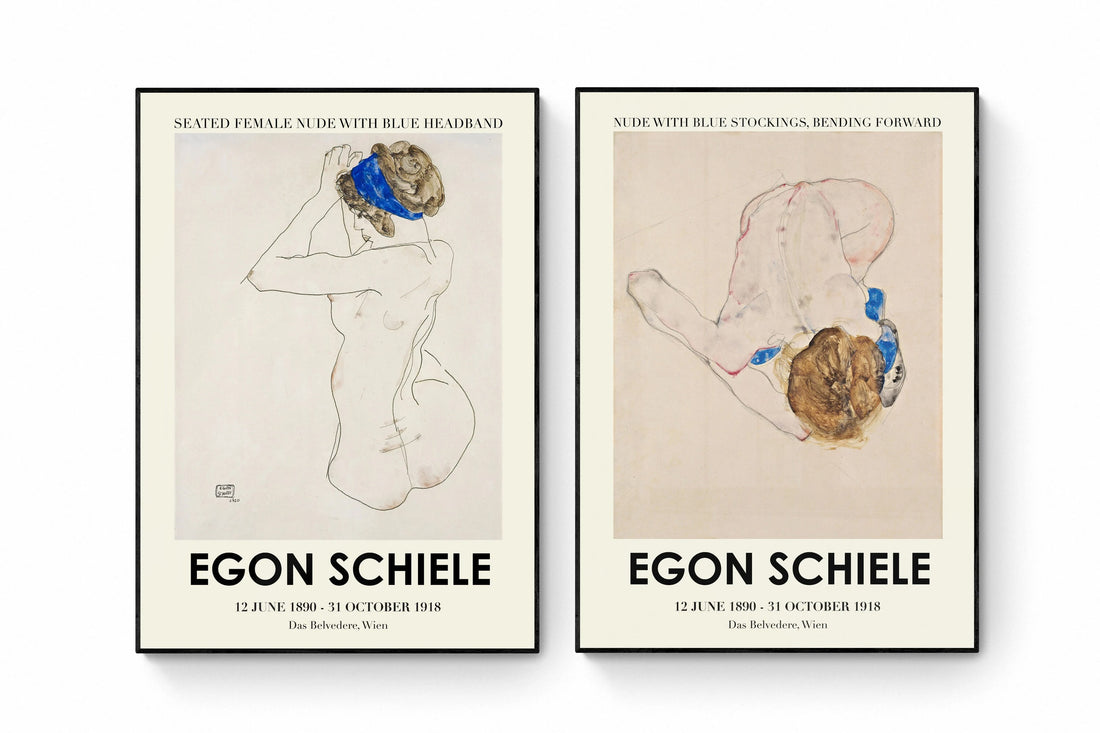 Egon Schiele Sergi Afişi Seti | 2'li Vintage Müze Posteri