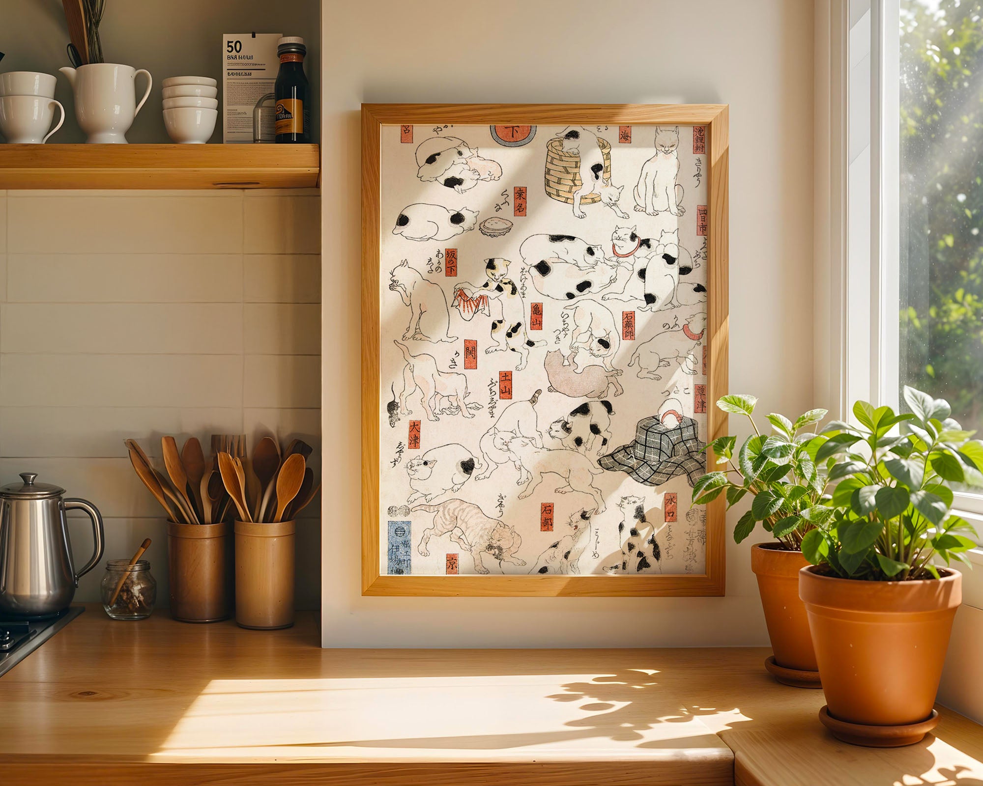 Japon Sanatı Kedi İllüstrasyonu - Vintage Ukiyo-e Poster - Utagawa Kuniyoshi Stili