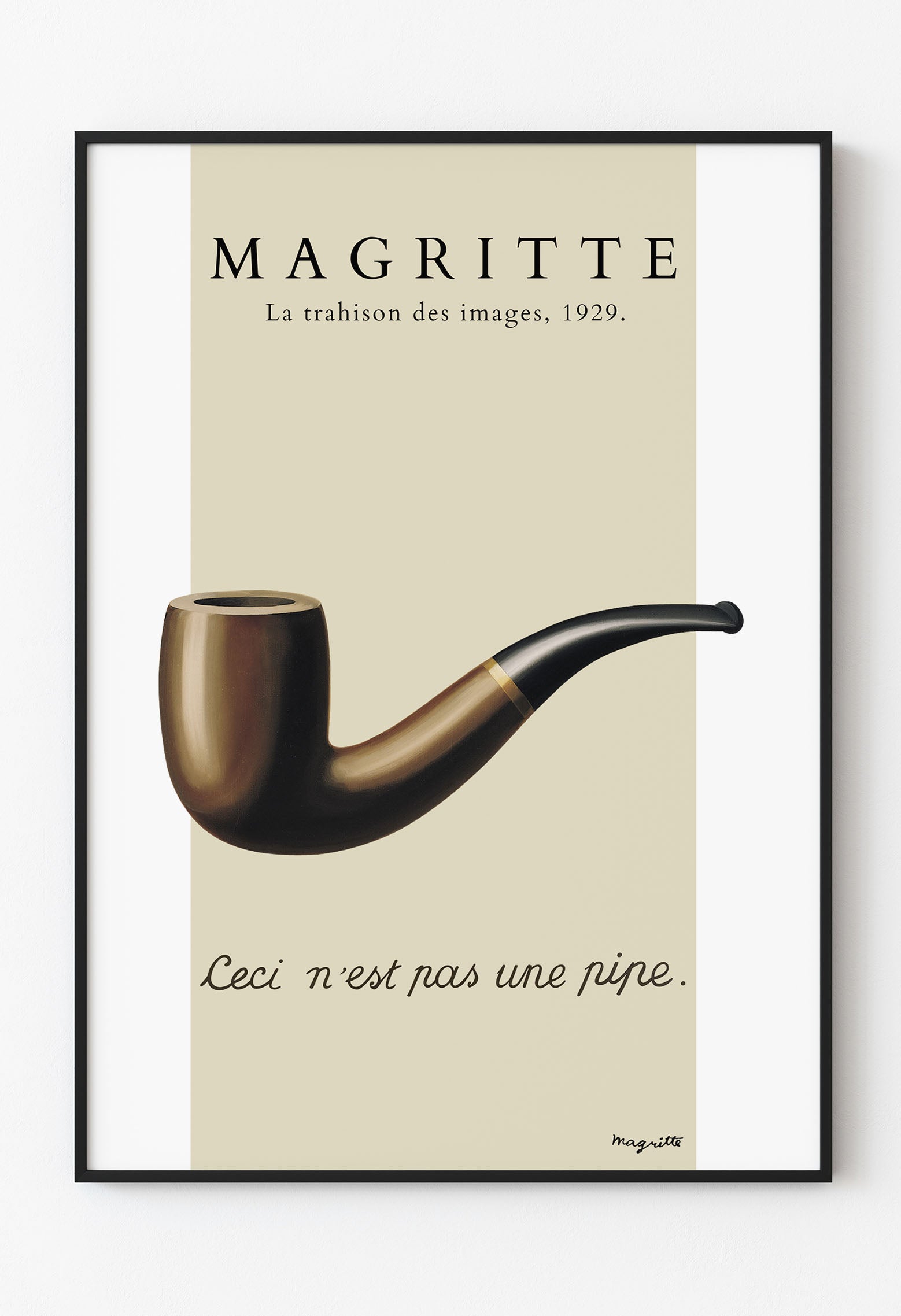 Magritte pipo tablosu yakın çekim detayı, La Trahison des Images 1929 imza tipografisi