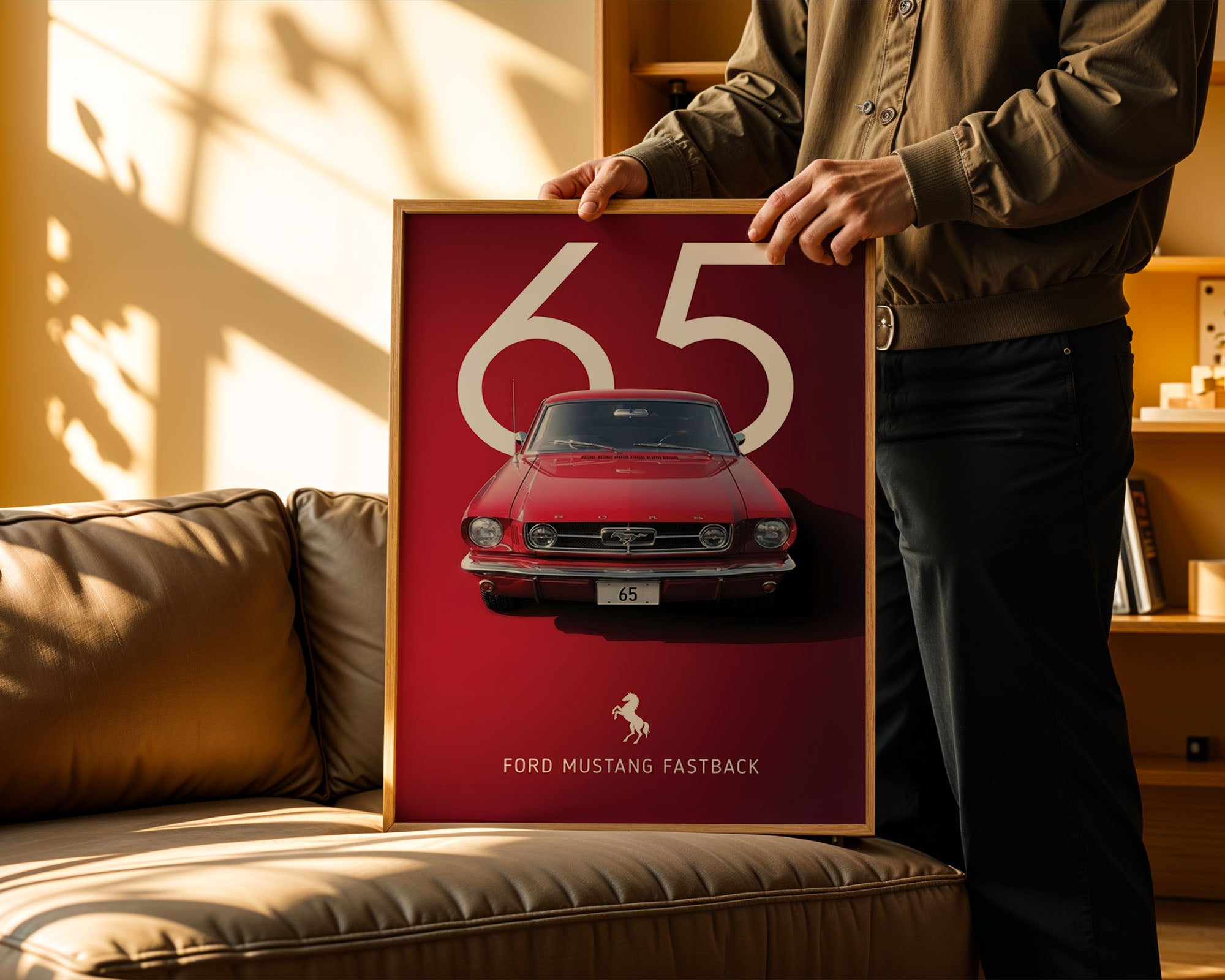 1965 Ford Mustang Fastback Poster - Klasik Kırmızı Araba Tablosu
