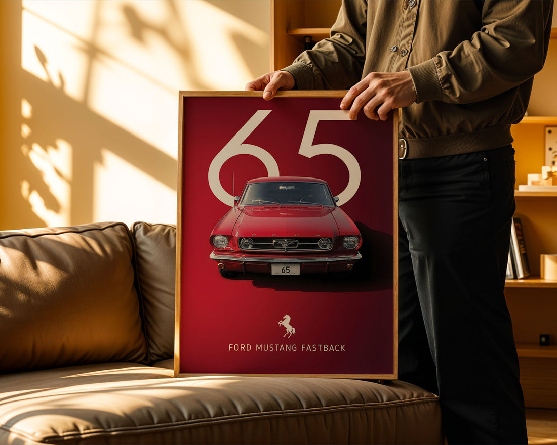 1965 Ford Mustang Fastback Poster - Klasik Kırmızı Araba Tablosu