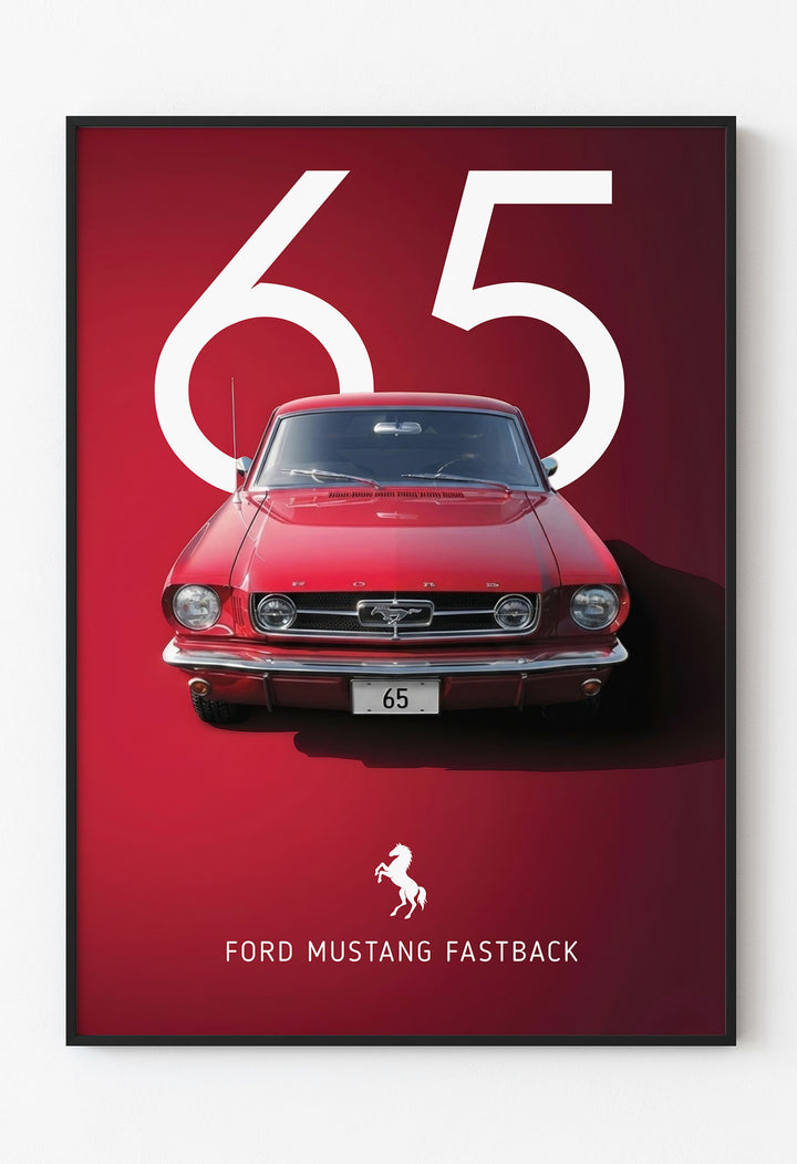 1965 Ford Mustang Fastback Poster - Klasik Kırmızı Araba Tablosu