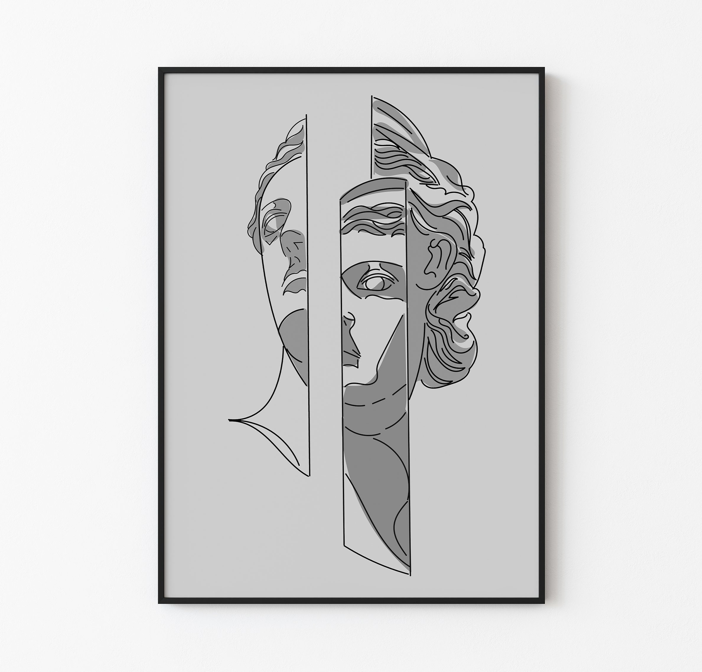 Modern Grek Stil 3’lü Poster Seti | Minimalist Heykel İllüstrasyonları & Tipografik Duvar Tablosu