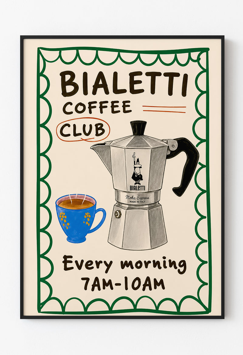 Bialetti Coffee Club Poster – Retro Moka Pot Kahve Posteri