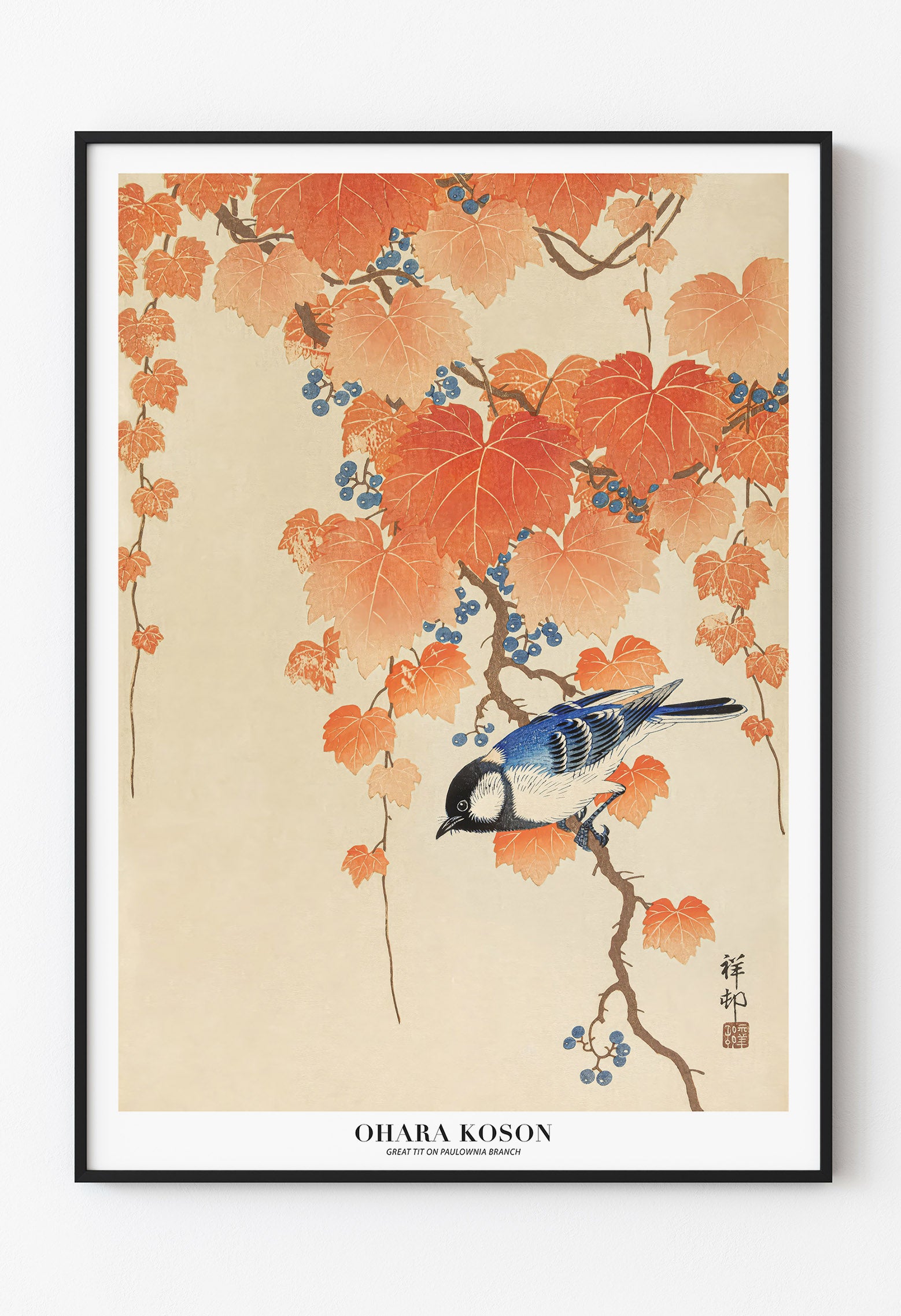 Ohara Koson - Great Tit on Paulownia Branch | Japon Sanatı Sanat Baskısı Poster